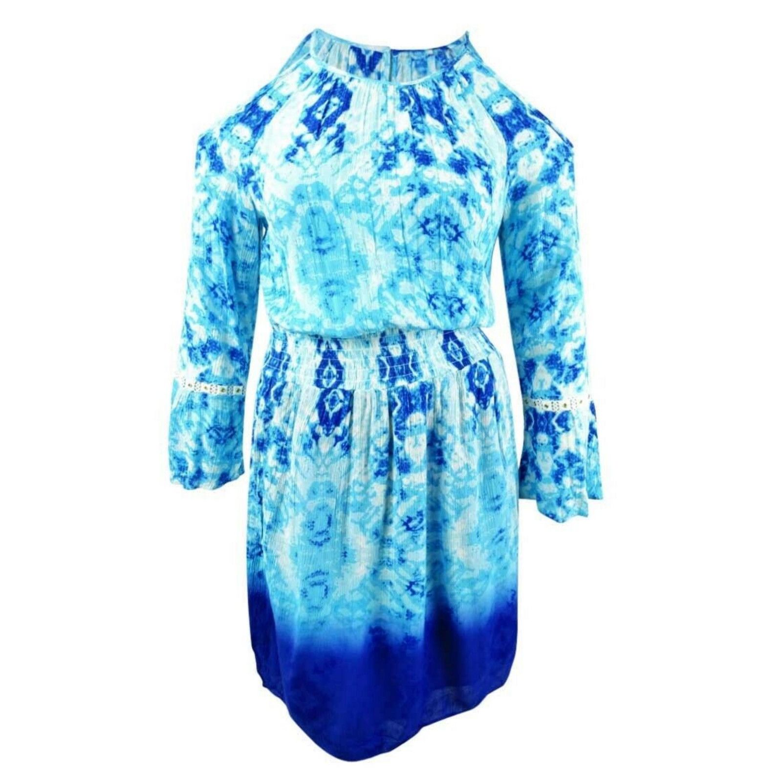 I.N.C INC Smocked Dress Cold-Shoulder Bell-Sleeve TieDye Galaxy XS Size XS / US 0-2 / IT 36-38 - 2 Thumbnail