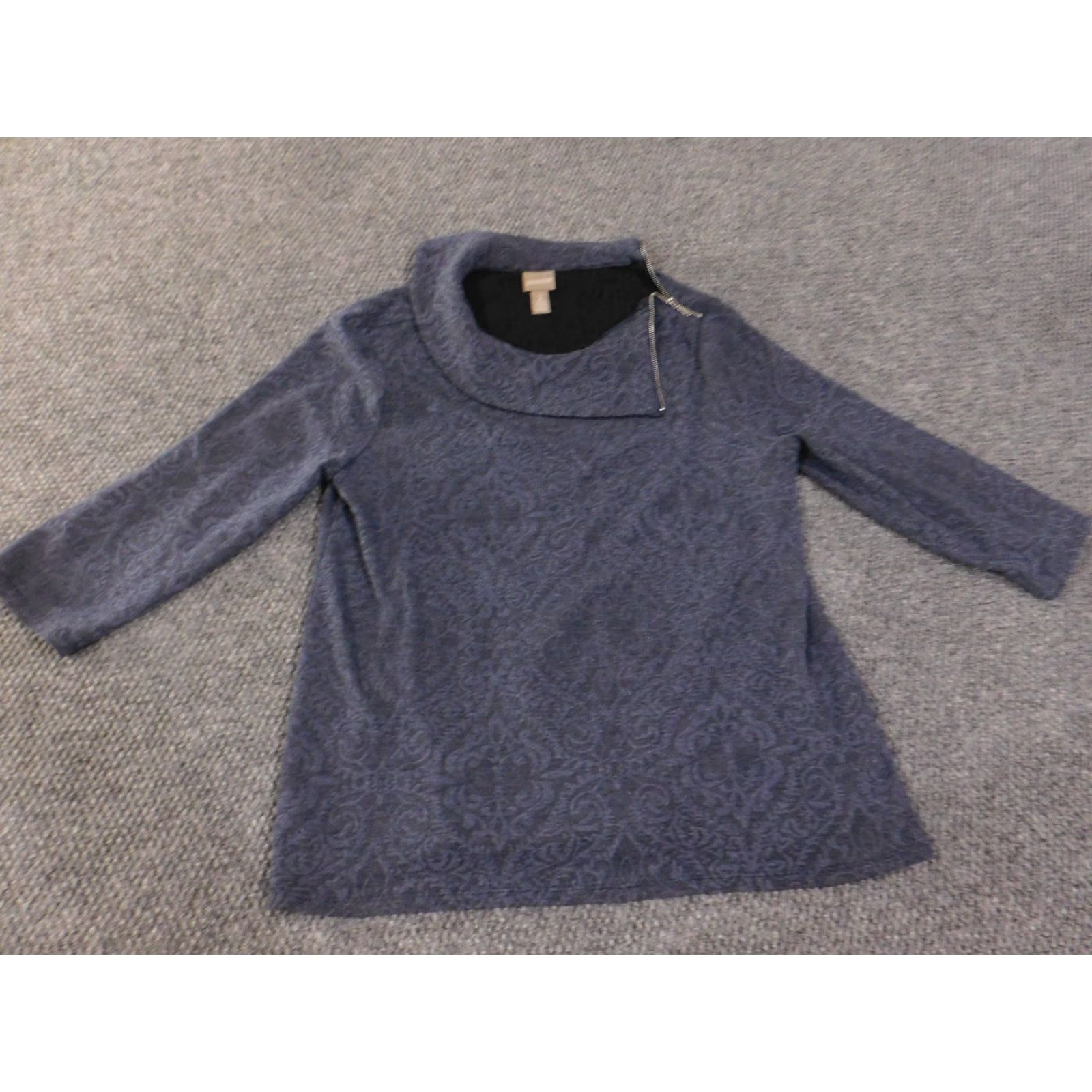 Vintage Chicos Sweater Women's 2 Navy Blue Textured Knit Zip Collar Pullover Long Sleeve Mock Neck Cozy Winter Fall Spring Size XS / US 0-2 / IT 36-38 - 5 Thumbnail