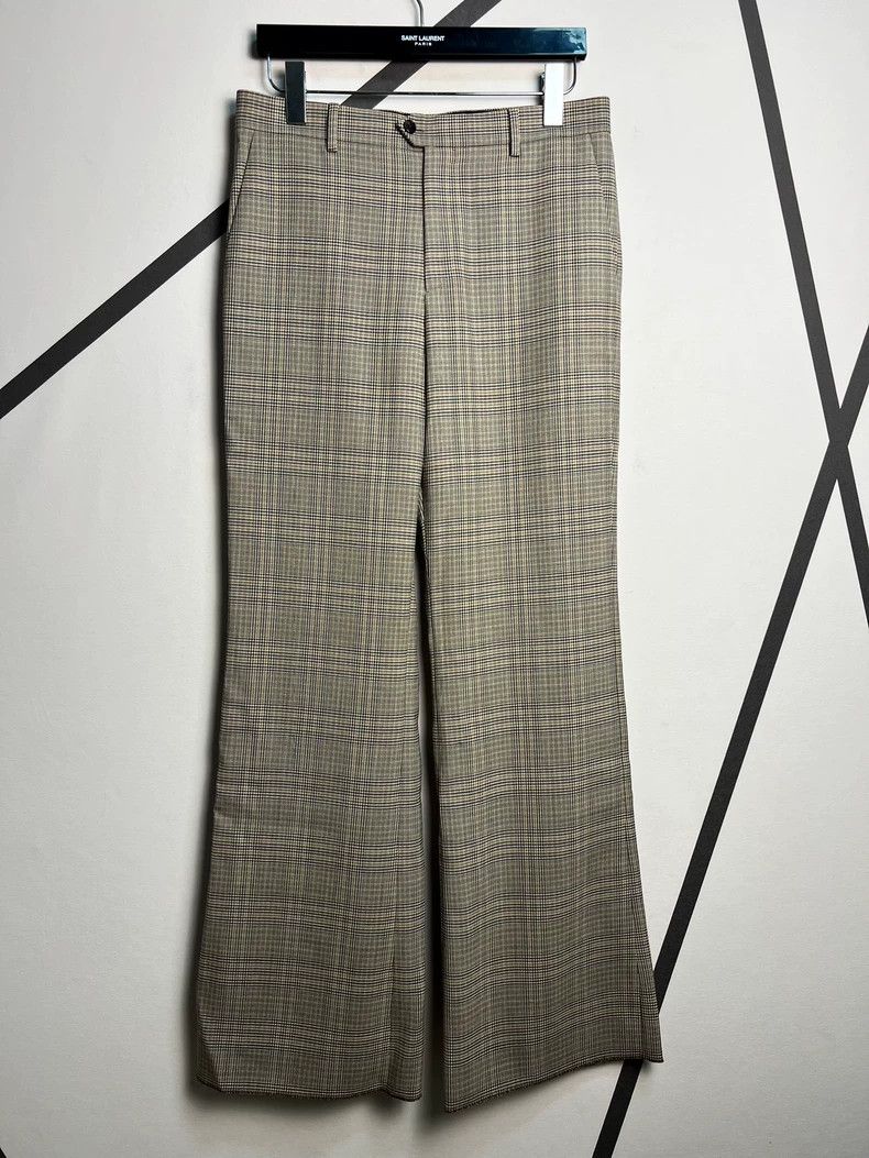 Celine CELINE Camel houndstooth wool micro-trumpet trousers Size 32" / US 10 / IT 46 - 1 Thumbnail