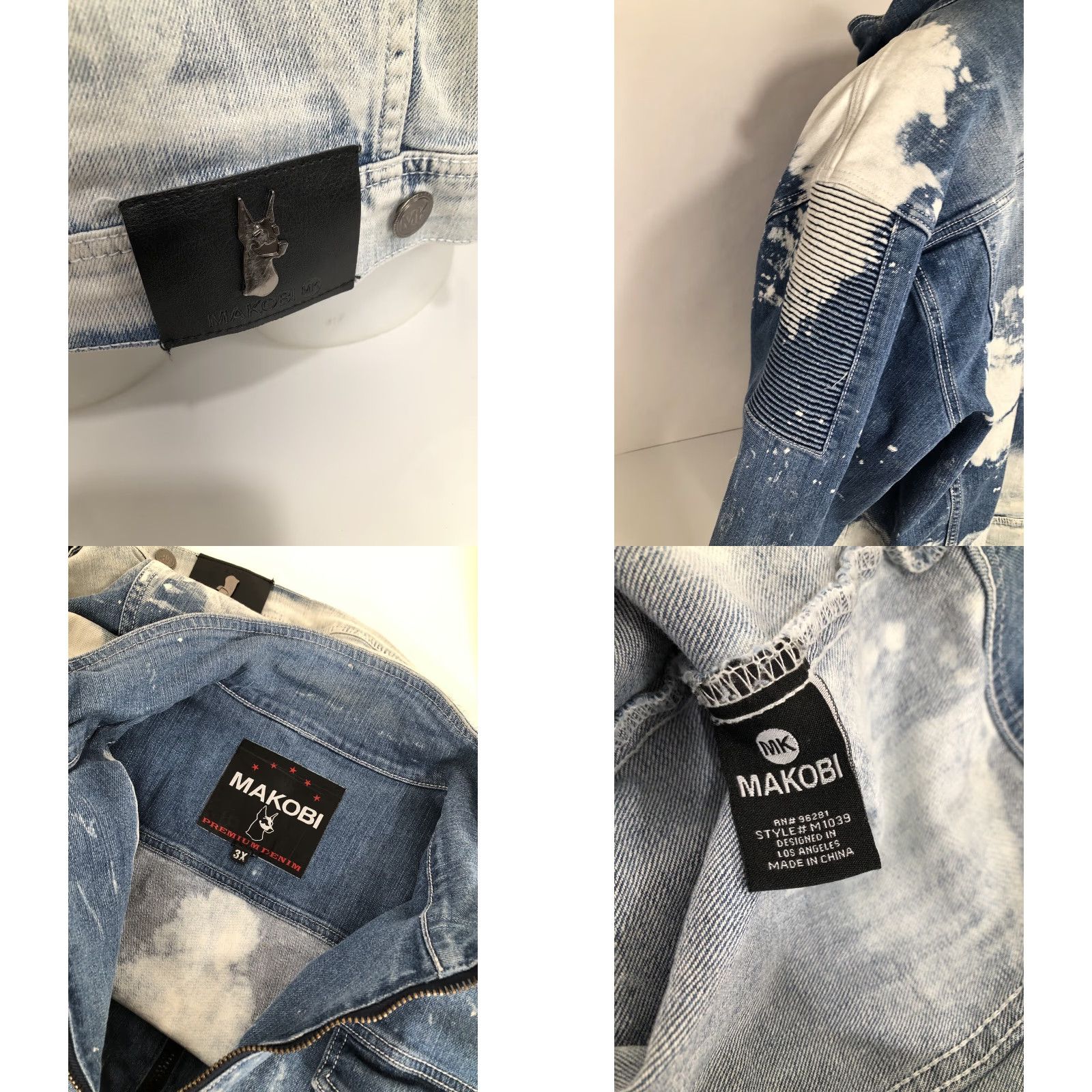 Denime MAKOBI Denim Biker Jacket 3XL Blue Men Distressed Leather Look EXCELLENT Size US XXL / EU 58 / 5 - 8 Thumbnail