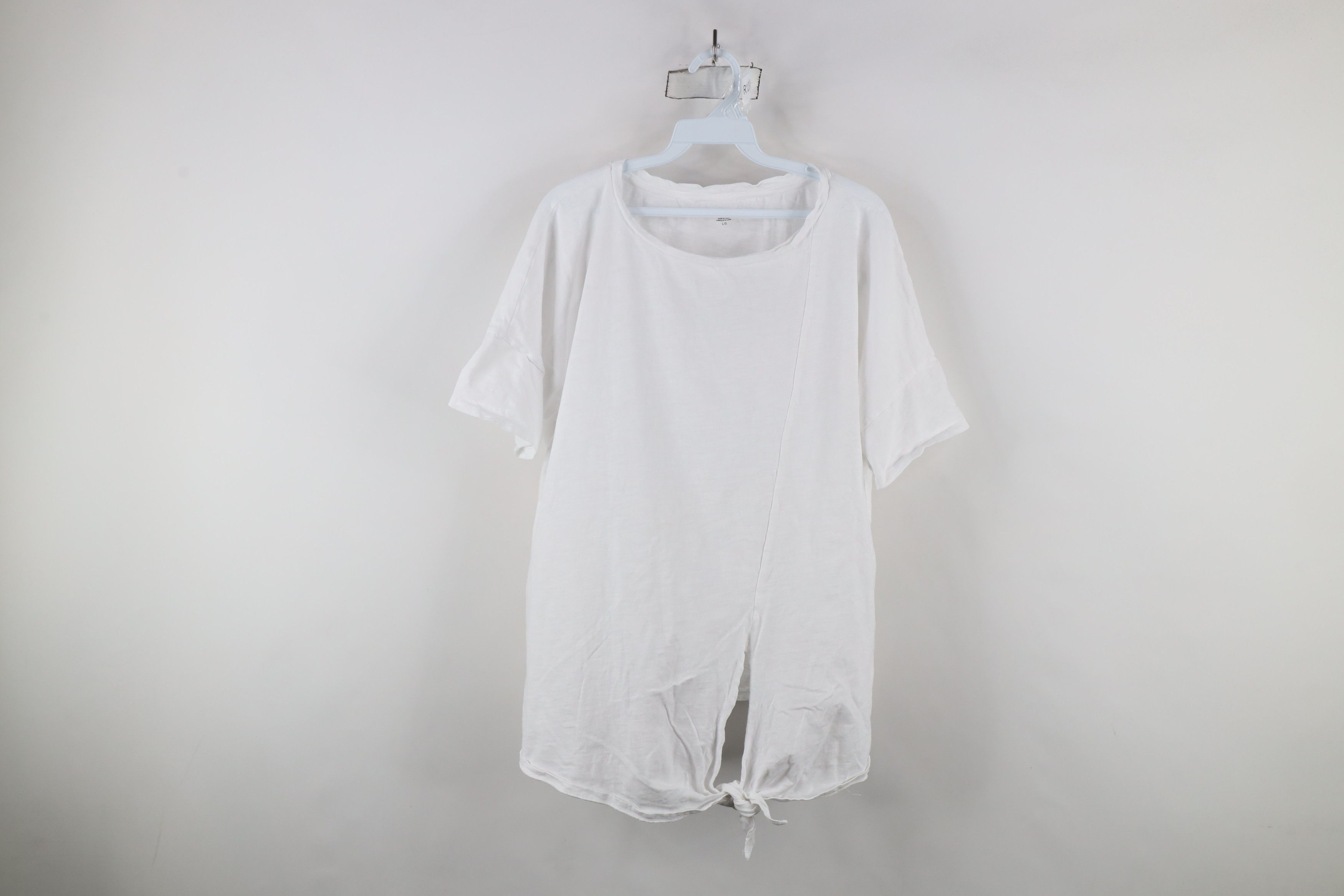 Eileen Fisher × Vintage Eileen Fisher Organic Cotton Knit Tie Bottom T-Shirt White Size L / US 10 / IT 46 - 1 Thumbnail