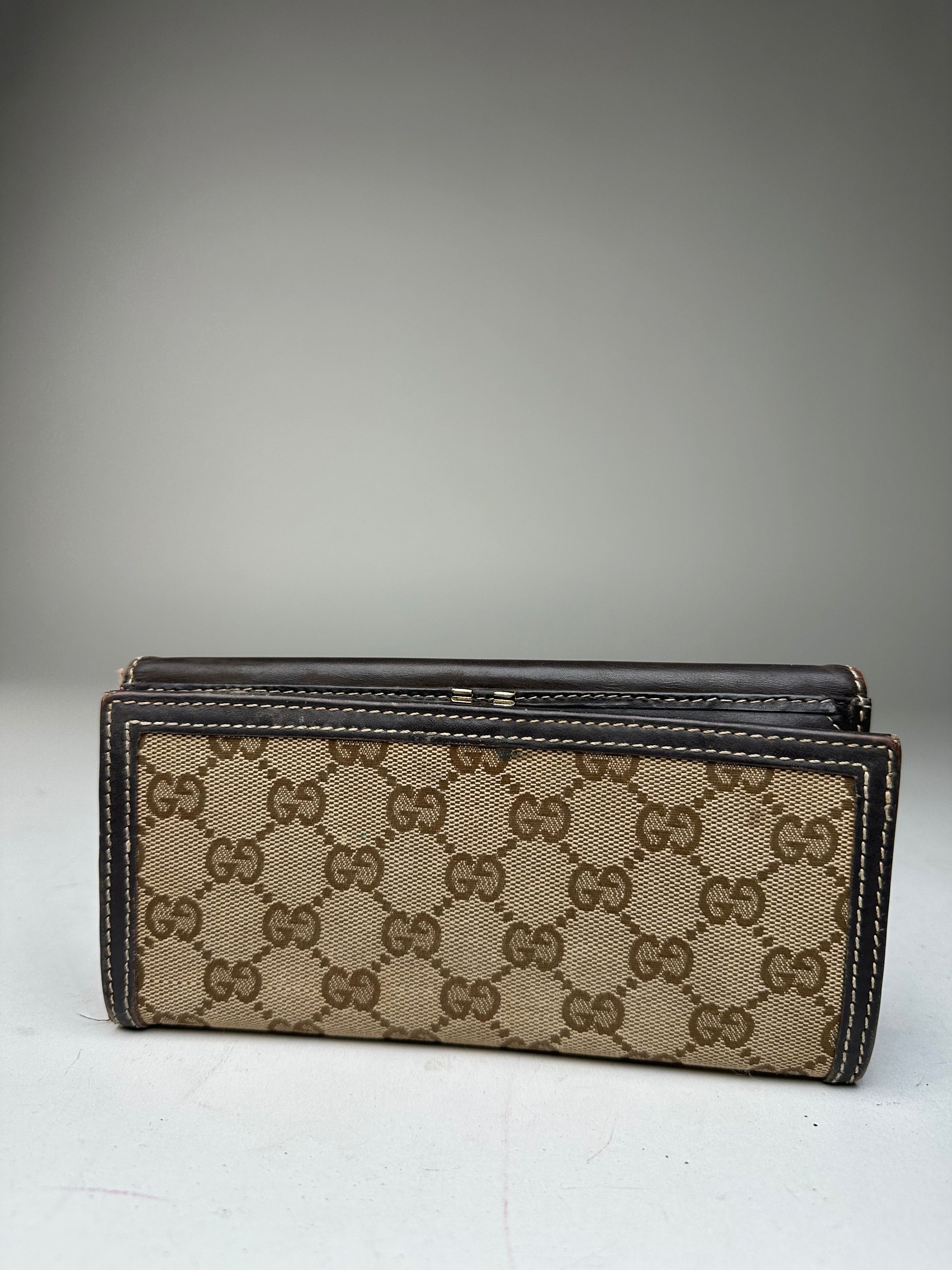 Gucci Vintage GG Monogram Canvas Leather Long Wallet Beige Brown Size ONE SIZE - 1 Thumbnail