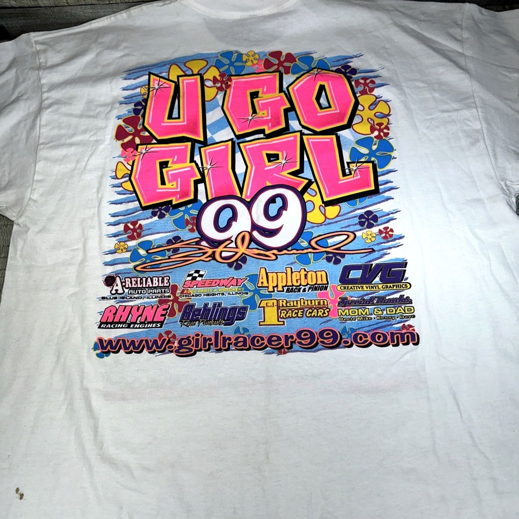 Gildan VINTAGE Nacar Shirt Large Logo Sherri Hecknast Pink 2XL Logo Cars Gildan Mens T-Shirt XXL Pink u Go Girl Size US XXL / EU 58 / 5 - 7 Thumbnail