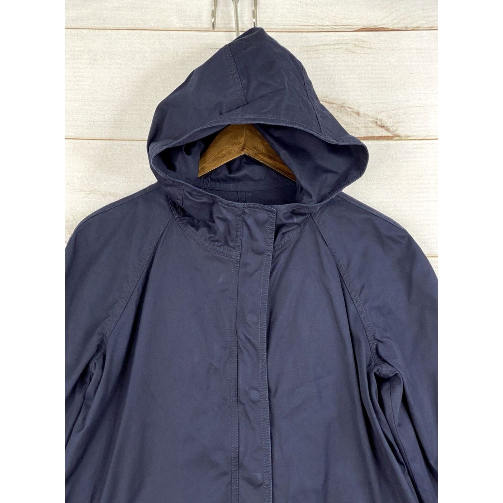 J.Crew J.CREW Trench Coat Womens Size 10 Navy Blue Hooded Zip Mid-Length Cotton Coat Womens Size 10 Navy Blue Hooded Zip Mid-Length Cotton Size L / US 10 / IT 46 - 2 Thumbnail