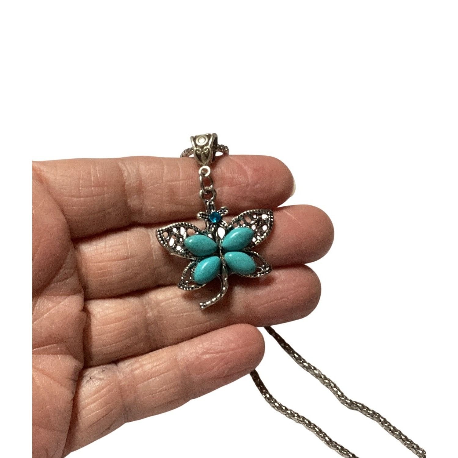 Other Silver Chain Necklace With Turquoise Butterfly Pendant & Adj Size ONE SIZE - 4 Thumbnail