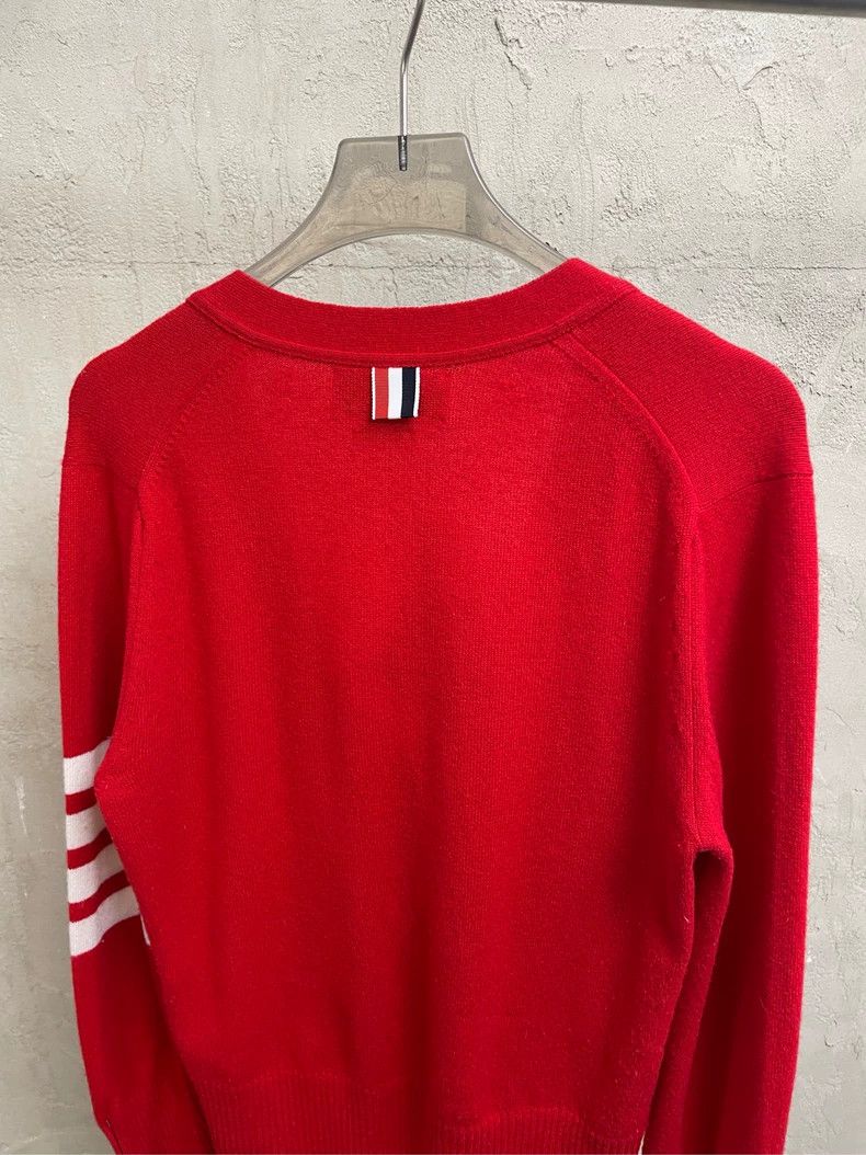 Thom Browne Thom browne Red four-striped cashmere cardigan jacket 2504- Size S / US 4 / IT 40 - 4 Thumbnail