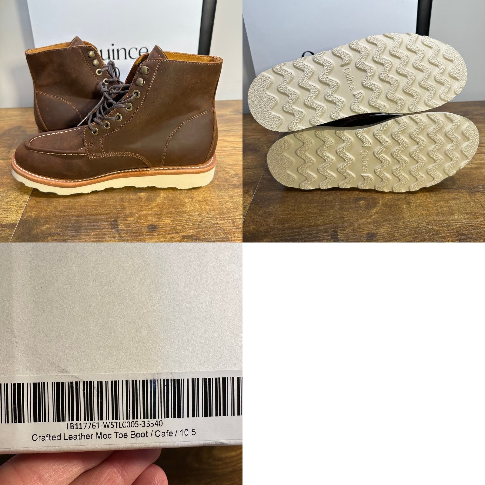 Quince Quince Mens Leather Moc Toe Boots Brown Cowhide Leather Wedge Rubber Outsole Ankle Lace Up 10.5 --- Size US 11 / EU 44 - 8 Thumbnail