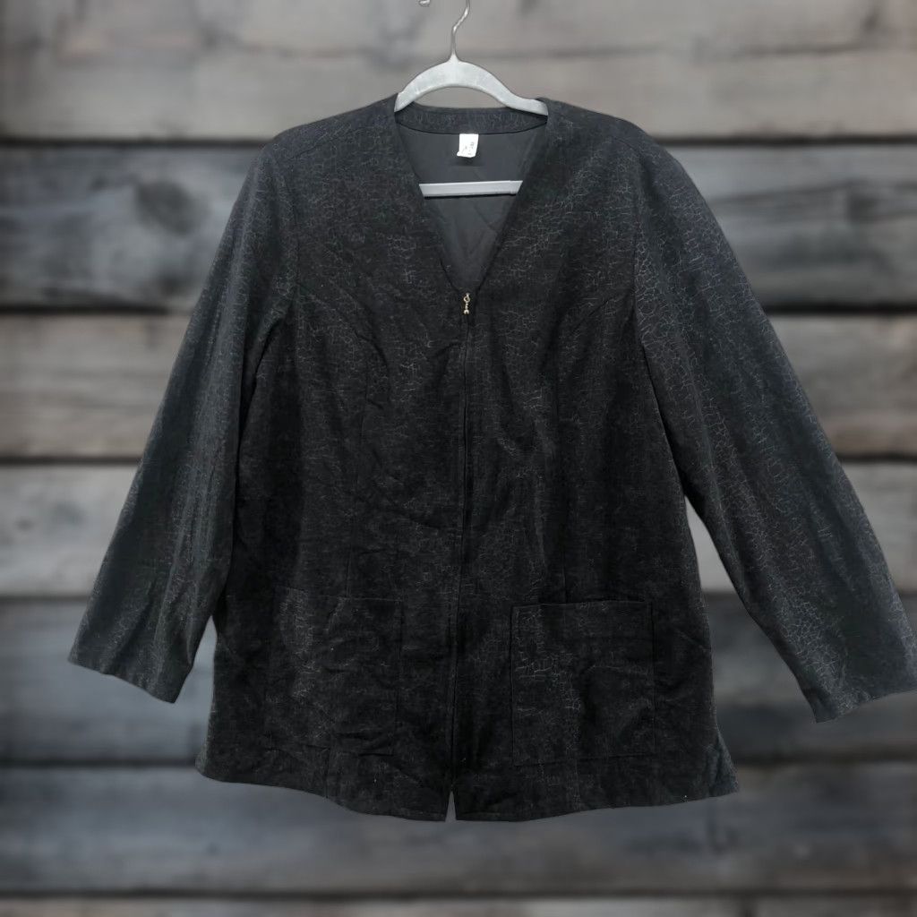 Velvet VTG Black Velvet Jacket Womens L/XL Jacquard Leopard Print Zip V-Neck Formal Size XL / US 12-14 / IT 48-50 - 1 Thumbnail