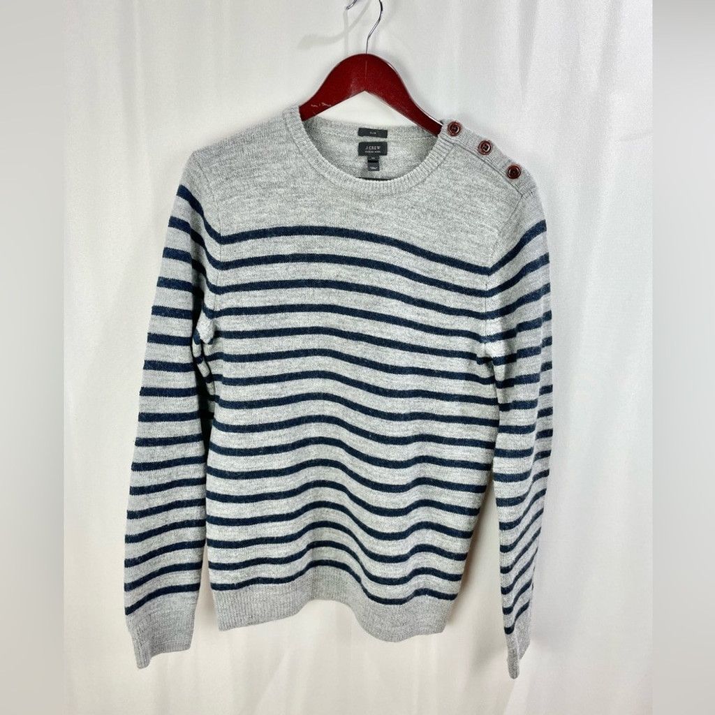J.Crew J.Crew 100% Merino Slim Fit Grey Striped Sweater Size M Size US M / EU 48-50 / 2 - 2 Thumbnail