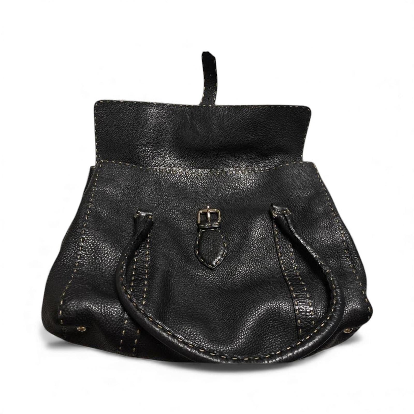 Fendi Fendi - Selleria Black Leather Handbag Contrast Stitching Size ONE SIZE - 8 Thumbnail