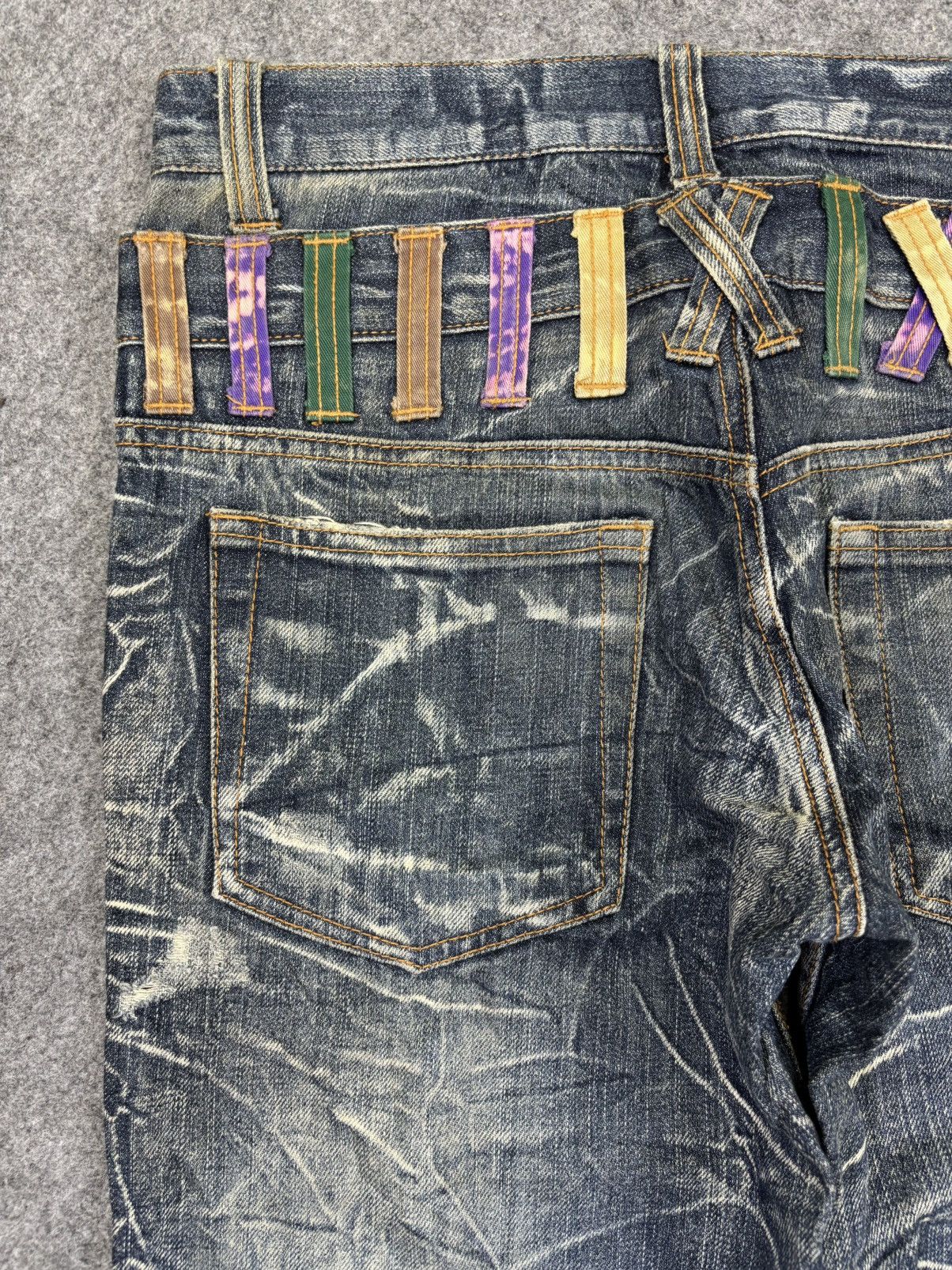 Japanese Brand 💥Double Waist💥Nylaus Thunder Fades Distressed Denim F983 Size US 31 - 8 Thumbnail