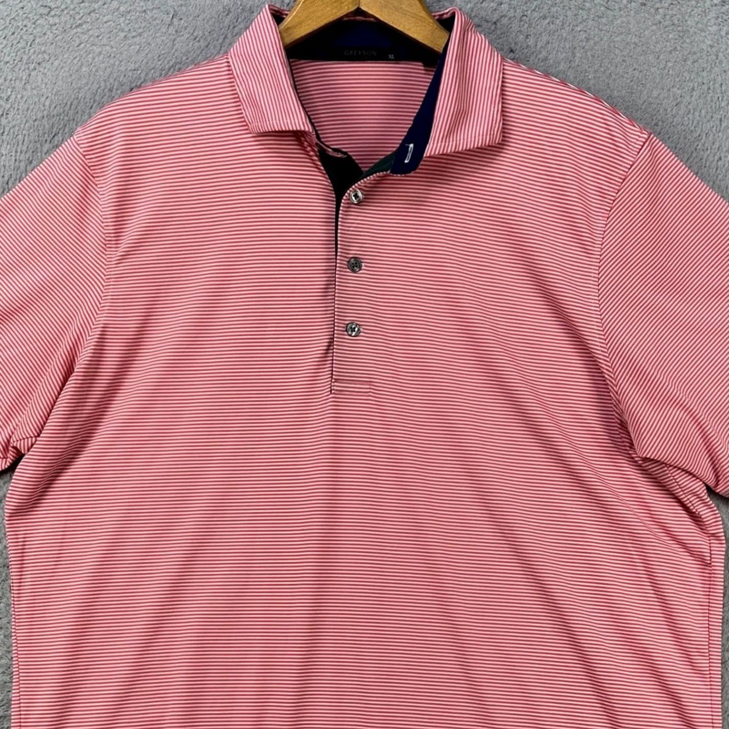 Vintage Greyson Polo Shirt Men XL Striped Short Sleeve Golf Polo Red White Logo Breathable Stretch Size US XL / EU 56 / 4 - 2 Thumbnail