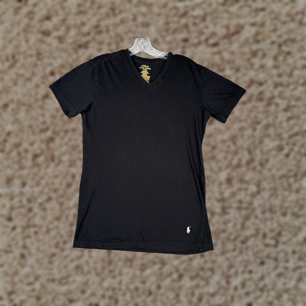 Ralph Lauren Ralph Lauren Polo Shirt Men M Black Slim Fit 100% Cotton Pony V-Neck Short Sleeve Tee, Logo, Embroidered, Solid, Designer, American 90s Mens Size US M / EU 48-50 / 2 - 1 Thumbnail