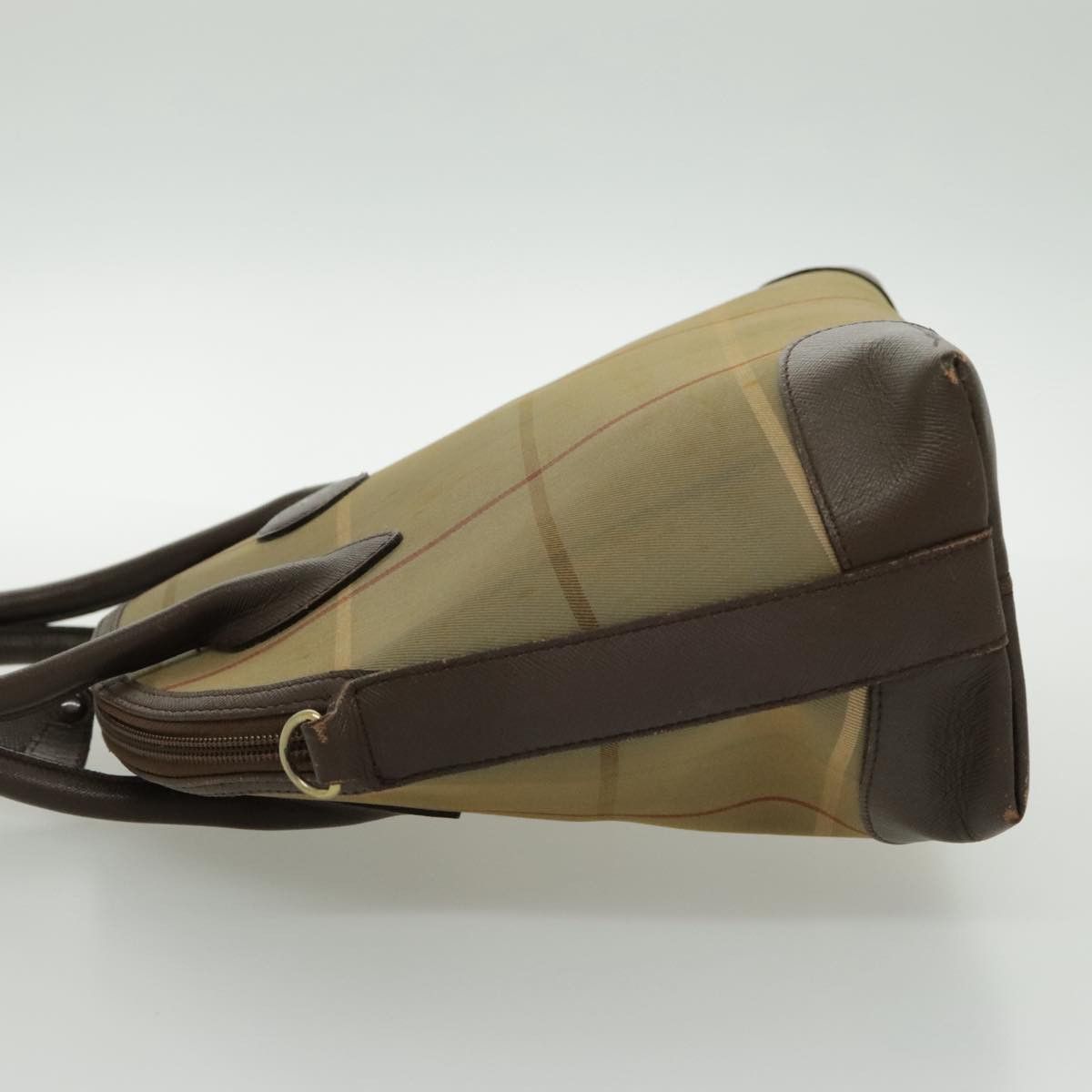 Burberry Nova Check Hand Bag Canvas Leather Brown Gold