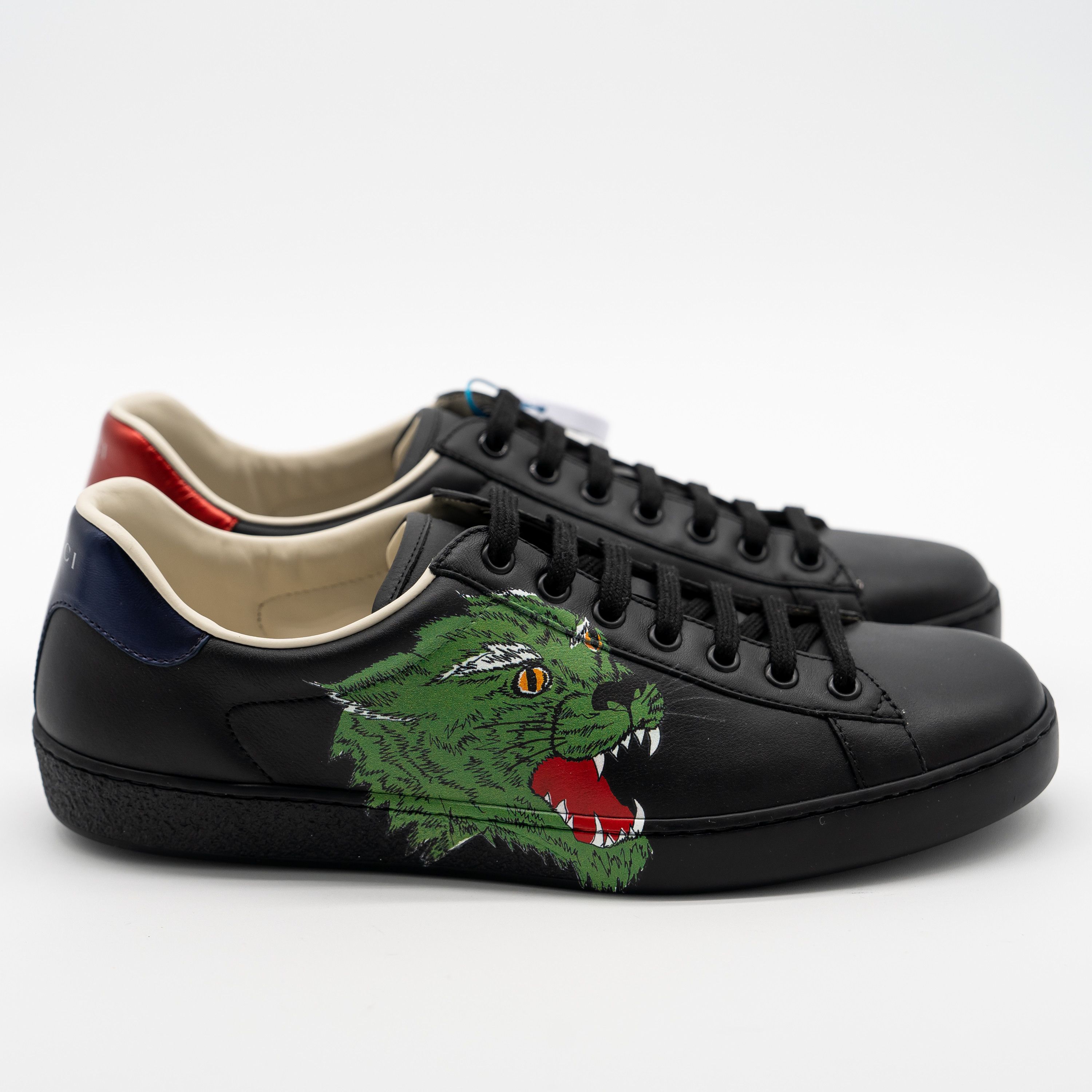 Gucci 8.5G 9 US Gucci Ace Panther Leather Sneakers Black Green Size US 9 / EU 42 - 4 Thumbnail