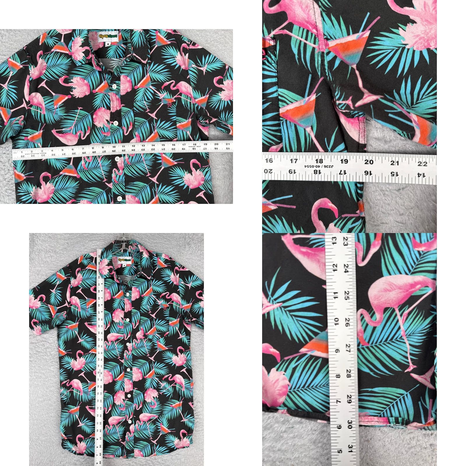 Vintage Tipsy Elves Shirt Men Adult Large Black Floral Flamingo AOP Hawaiian Cotton Blend Button-Up Short Sleeve Size US L / EU 52-54 / 3 - 8 Thumbnail
