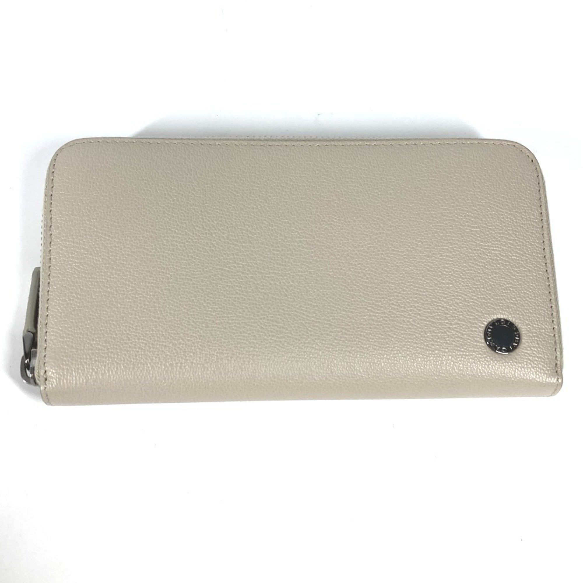 BVLGARI logo round zipper long wallet leather women's ivory