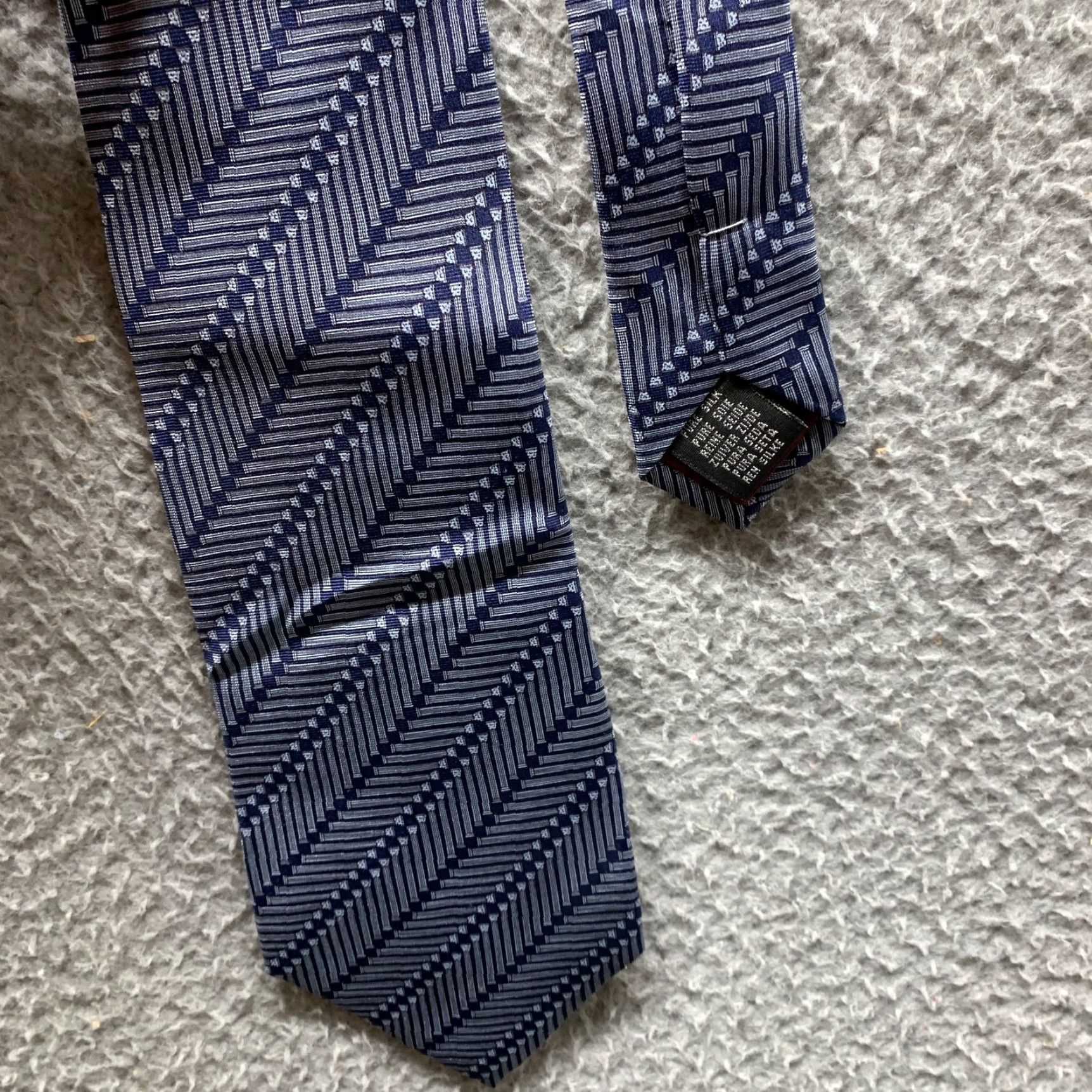 Vintage Vintage Diamond Tie Blue Striped Mens 3.5 Inch Silk Necktie Classic 57"-60" One Size Blue Mens Silk Tie Size ONE SIZE - 6 Thumbnail
