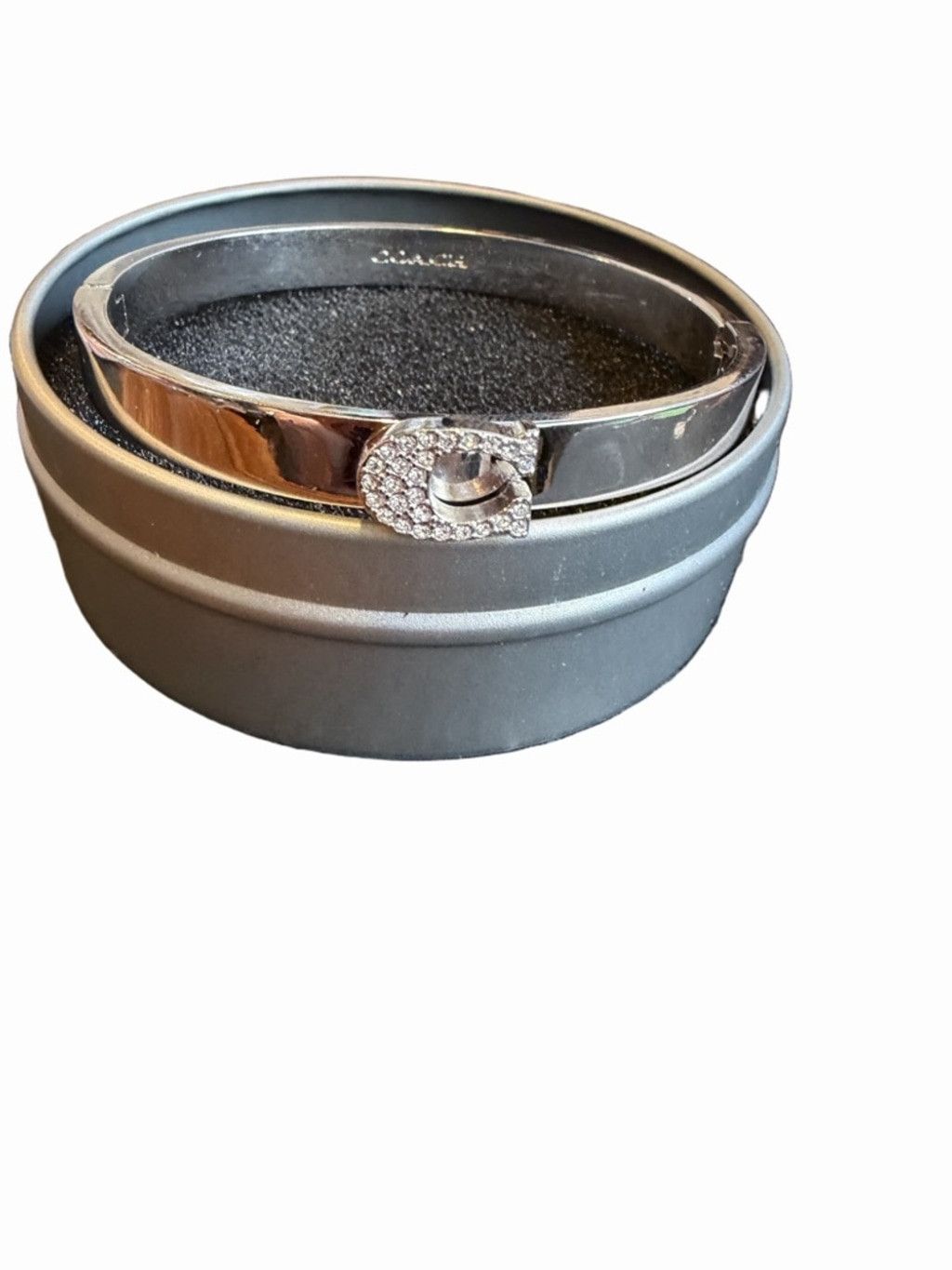 Coach Coach Silver Tone Crystal “C” Hinged Bangle Bracelet Cuff Size ONE SIZE - 1 Thumbnail