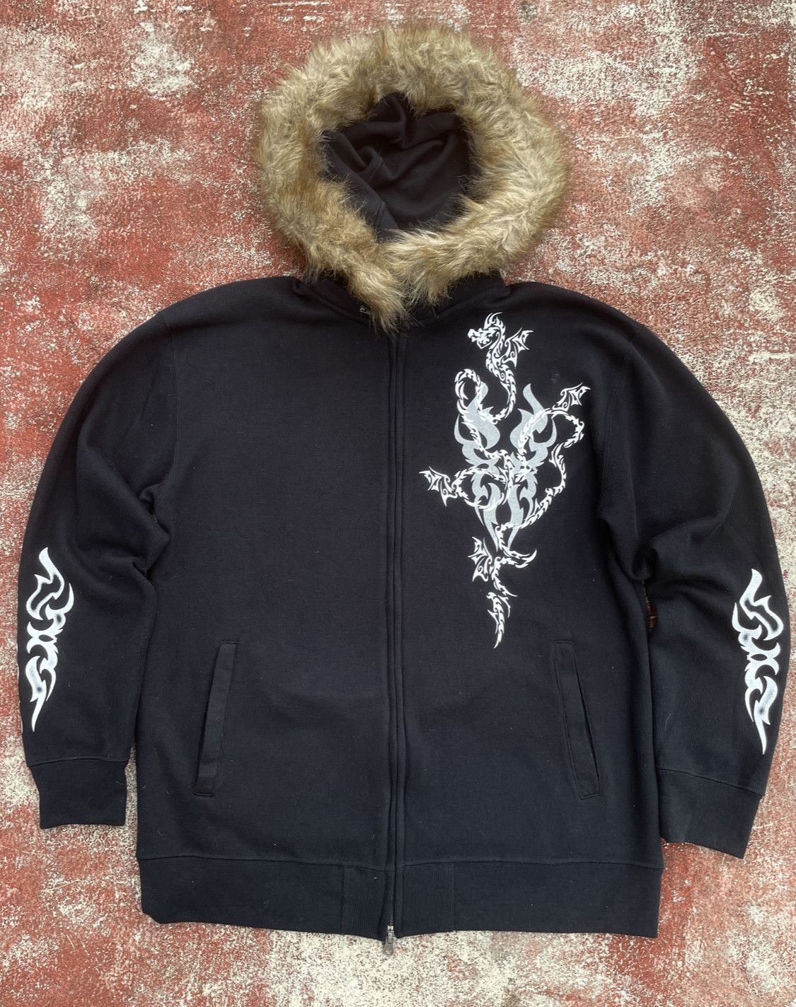 Japanese Brand 2000s Japanese arcive Fur Hoodie Karma Black Triball Gothic Size US L / EU 52-54 / 3 - 6 Thumbnail