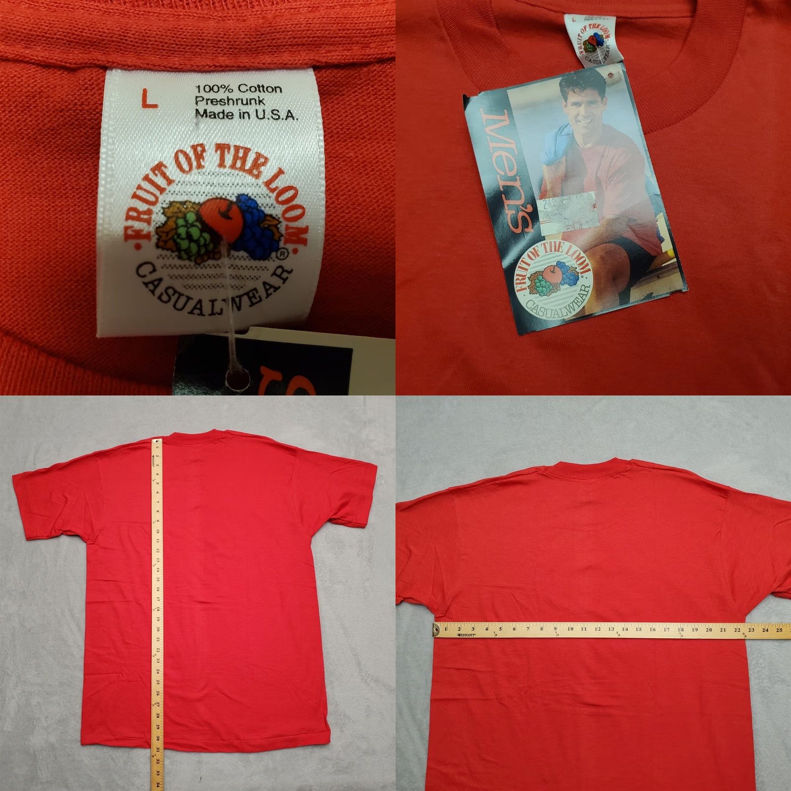 Fruit Of The Loom VINTAGE Fruit of the Loom T Shirt Mens L Red USA Single Stitch Crew Neck Solid Cotton Jersey Size US L / EU 52-54 / 3 - 8 Thumbnail