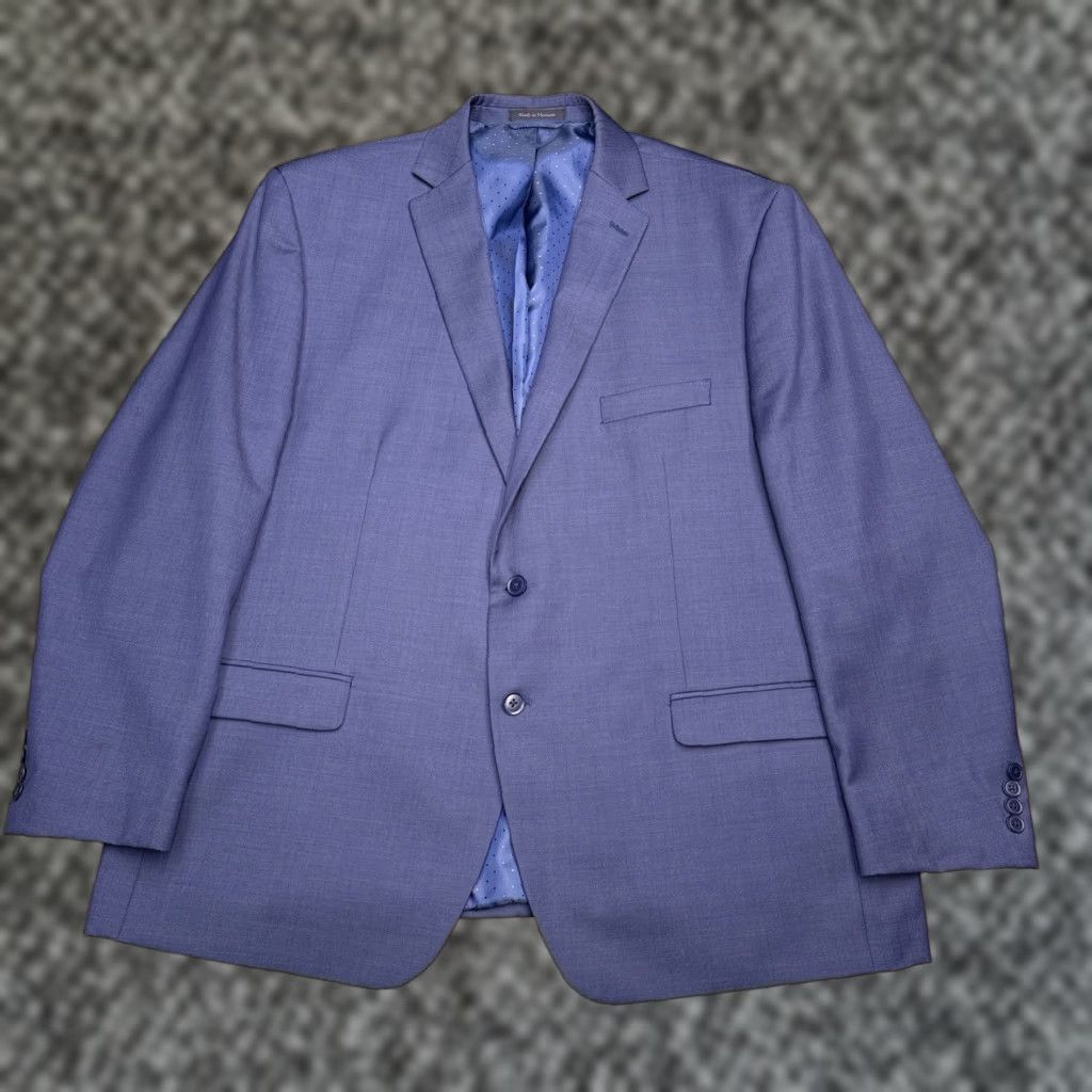 Vintage Michael Strahan Suit Jacket Blazer 50R Blue Wool Blend Men's Regular Notch Lapel Four-Button Double-Vented Solid Pattern Vintage No N/A Size 50R - 1 Thumbnail