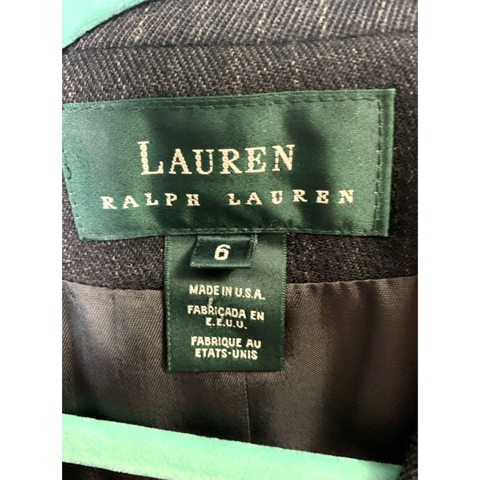 Ralph Lauren VINTAGE Lauren Ralph Lauren Blazer Jacket Women’s 6 Gray Pinstripe 100% Wool Notch Lapel Lined Double-Breasted Six-Button Front Size M / US 6-8 / IT 42-44 - 3 Thumbnail