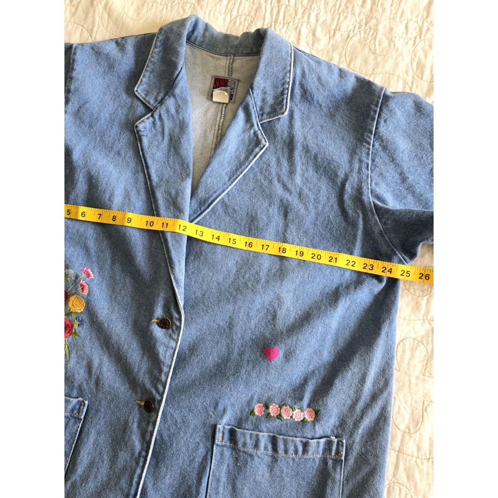 Vintage VINTAGE Sun Belt Denim Jean Jacket Womens Large 80s 90s Floral Heart Embroidered Blue Cotton Demin Size 36" / US 14 / IT 50 - 6 Thumbnail