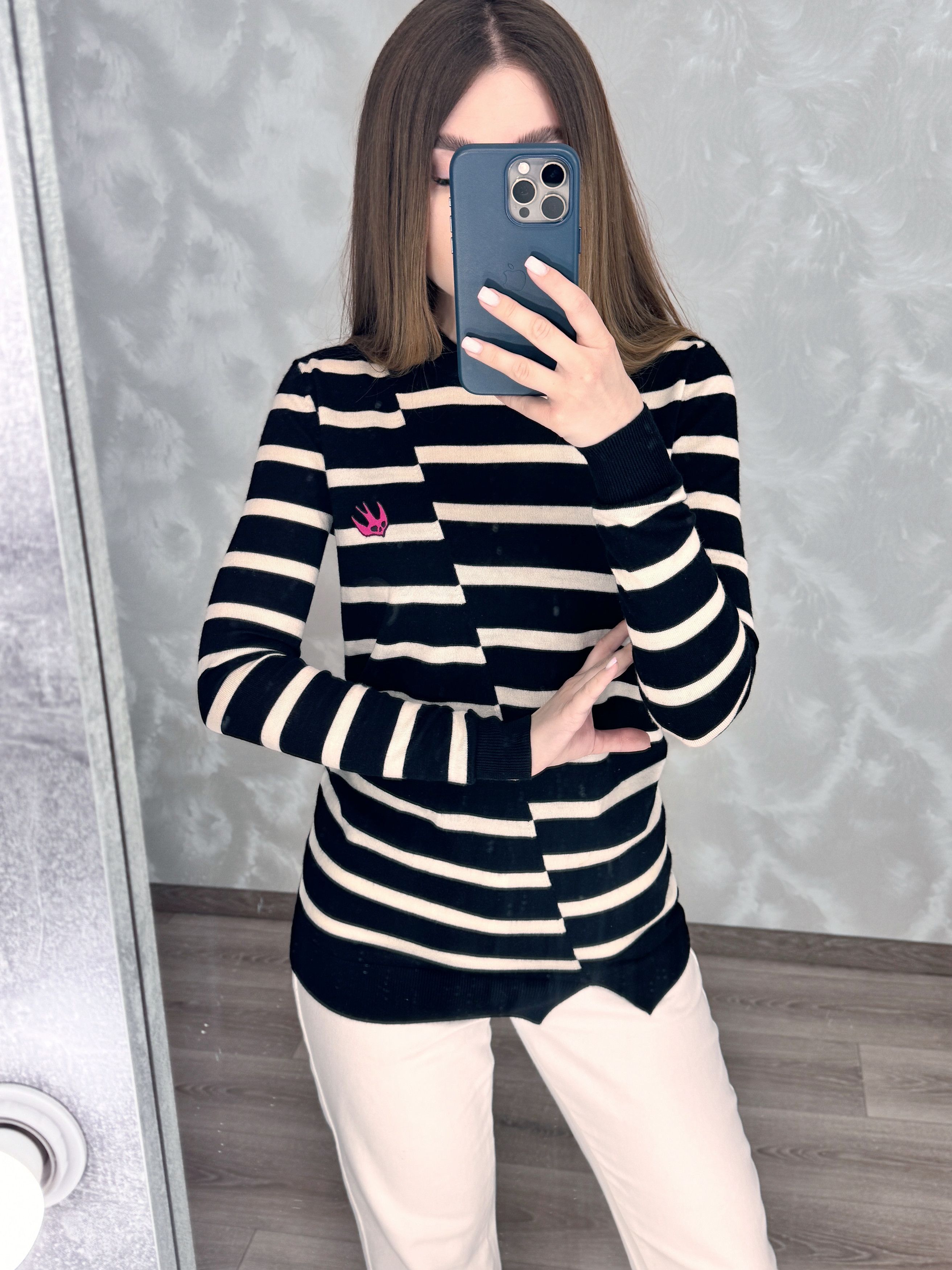 Alexander McQueen × MCQ McQ Alexander McQueen Striped Sweater Embroidered Swallow Size XXS / US 00 / IT 34 - 3 Thumbnail