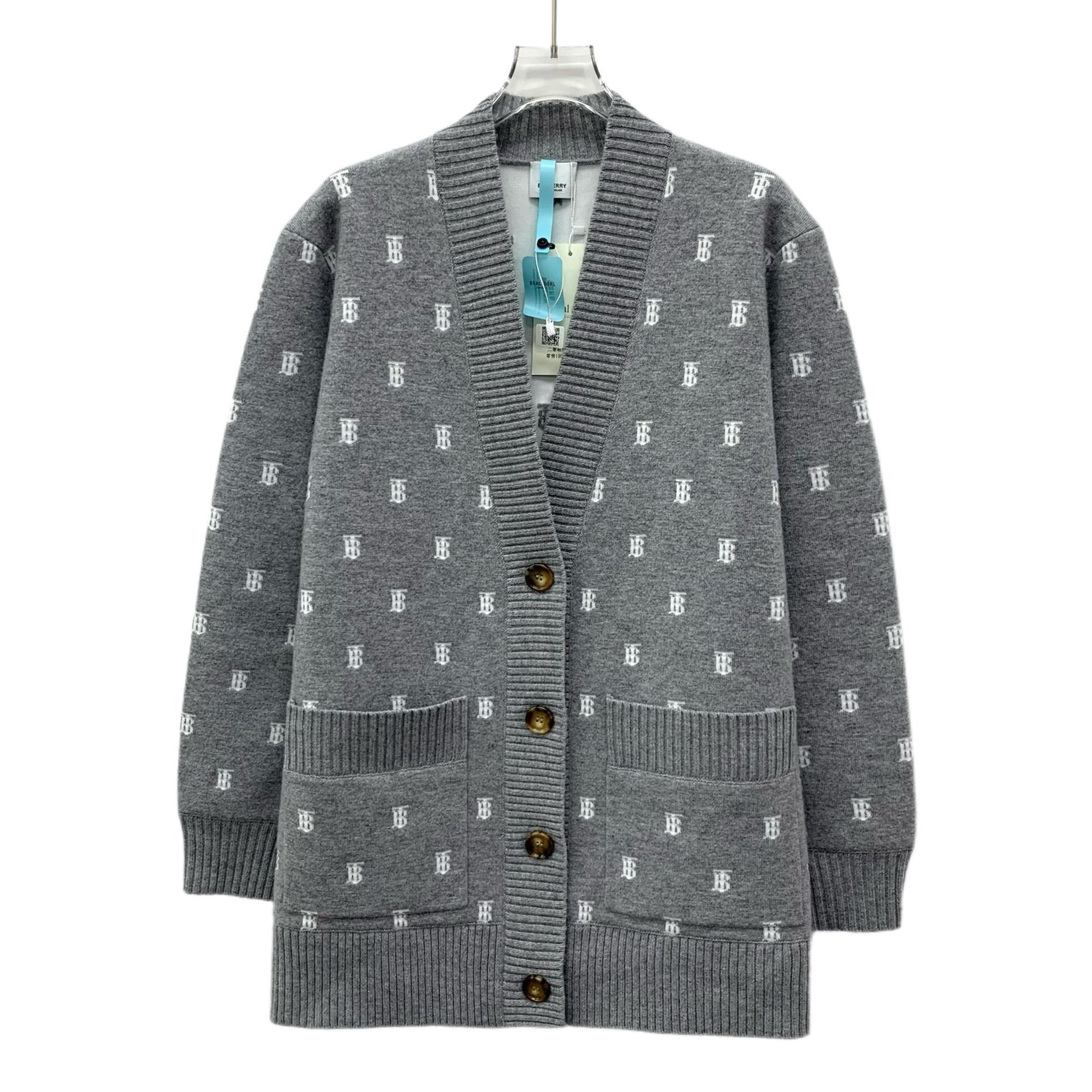 Burberry Burberry Grey TB Monogram Wool V-Neck Single-Breasted Cardig Size M / US 6-8 / IT 42-44 - 1 Thumbnail