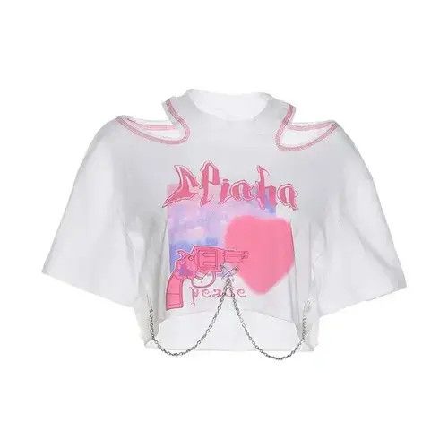 Japanese Brand Summer Letter Printed T-shirt Women Clothes Aesthetic Short Size ONE SIZE - 6 Thumbnail