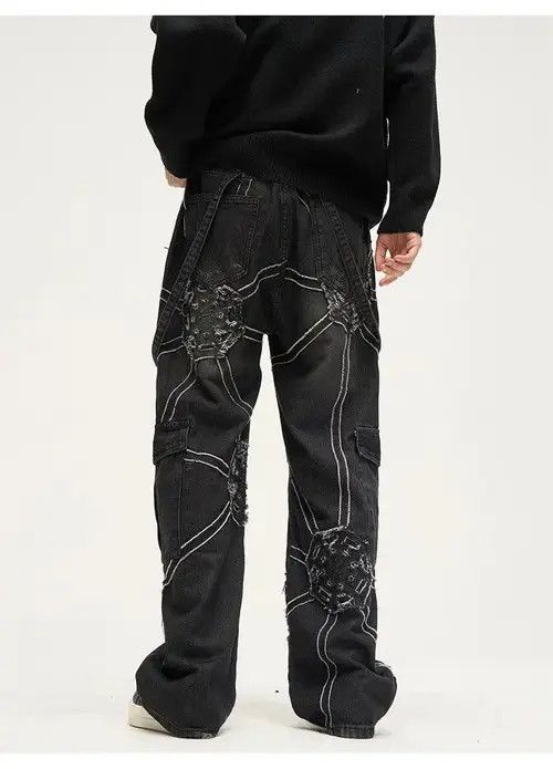 Japanese Brand × Vintage Spider splicing baggy jeans pants hip hop loose straight Size US 32 / EU 48 - 3 Thumbnail