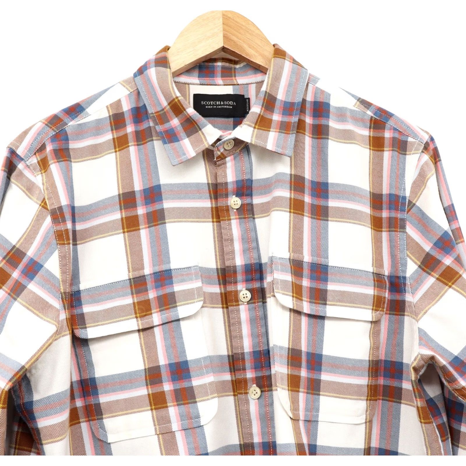 Scotch & Soda Scotch & Soda Men’s Worker Style Long Sleeve Plaid Shirt Tan/Blue/Pink Sz L Size US L / EU 52-54 / 3 - 3 Thumbnail