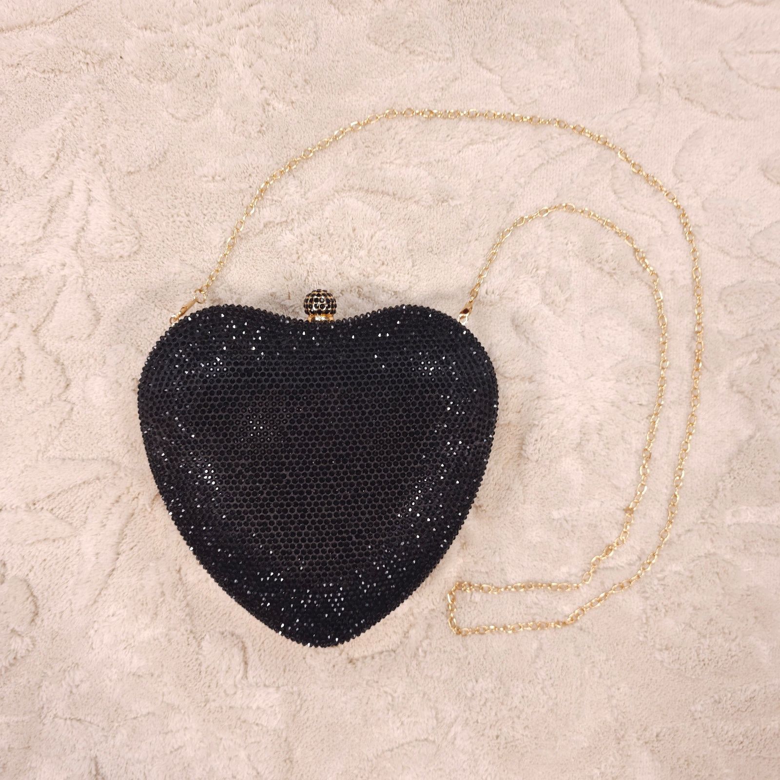 Other Rhinestone Pave Heart Convertible Clutch Crossbody Bag Black Size ONE SIZE - 2 Thumbnail