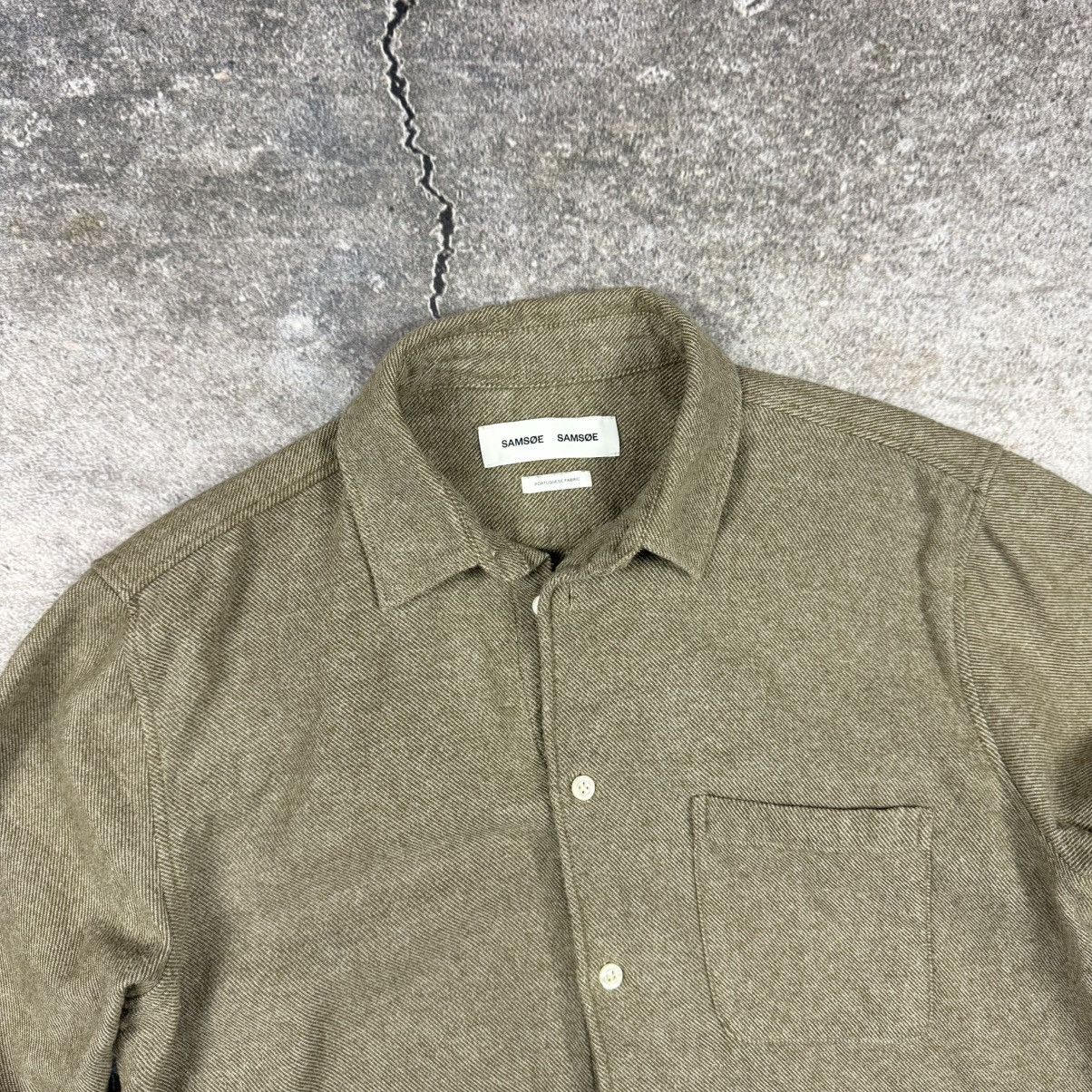 Samsoe Samsoe Samsøe Samsøe Liam NF Shirt – Dark Olive Melange – Size M Size US M / EU 48-50 / 2 - 3 Thumbnail