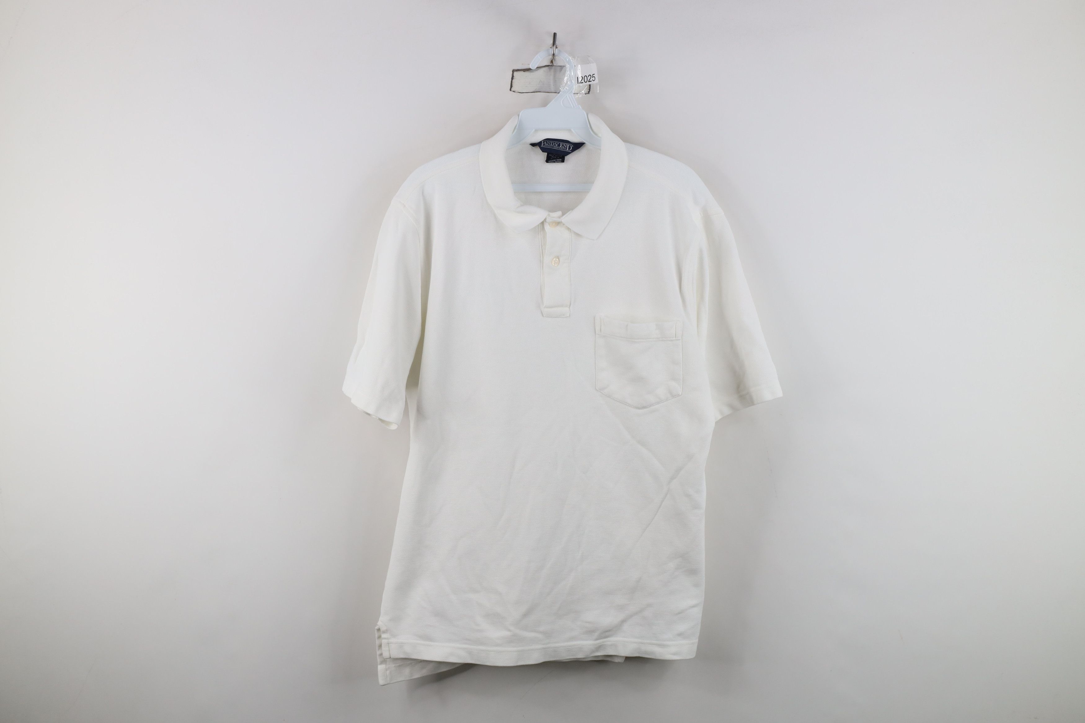 Lands' End Vintage 90s Lands End Knit Collared Golf Polo Shirt White Size US M / EU 48-50 / 2 - 1 Thumbnail