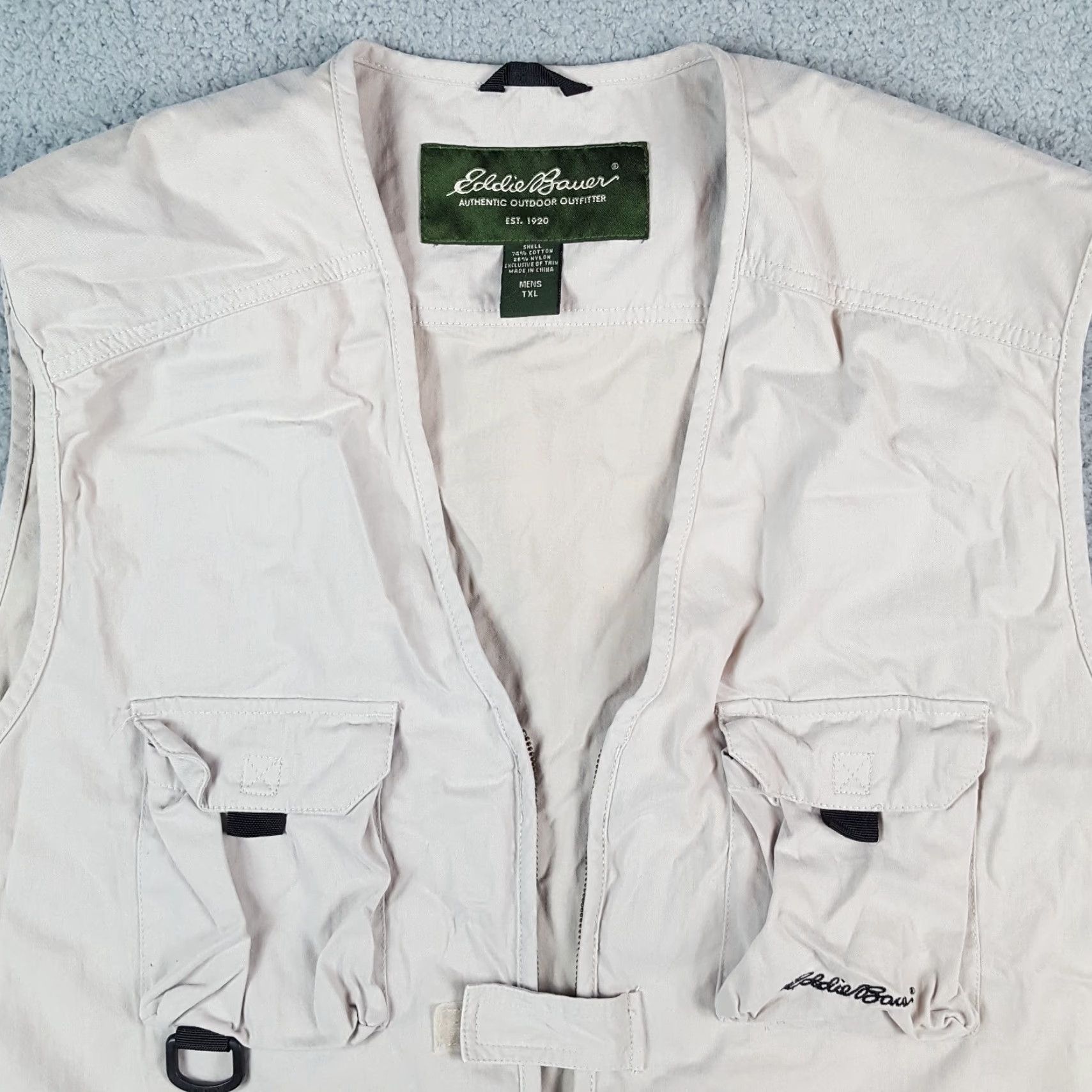 Eddie Bauer VINTAGE Khaki Beige Utility Pocket Vest Mens Size XLT Fishing Safari Cargo Pocket Jacket Size US XL / EU 56 / 4 - 2 Thumbnail