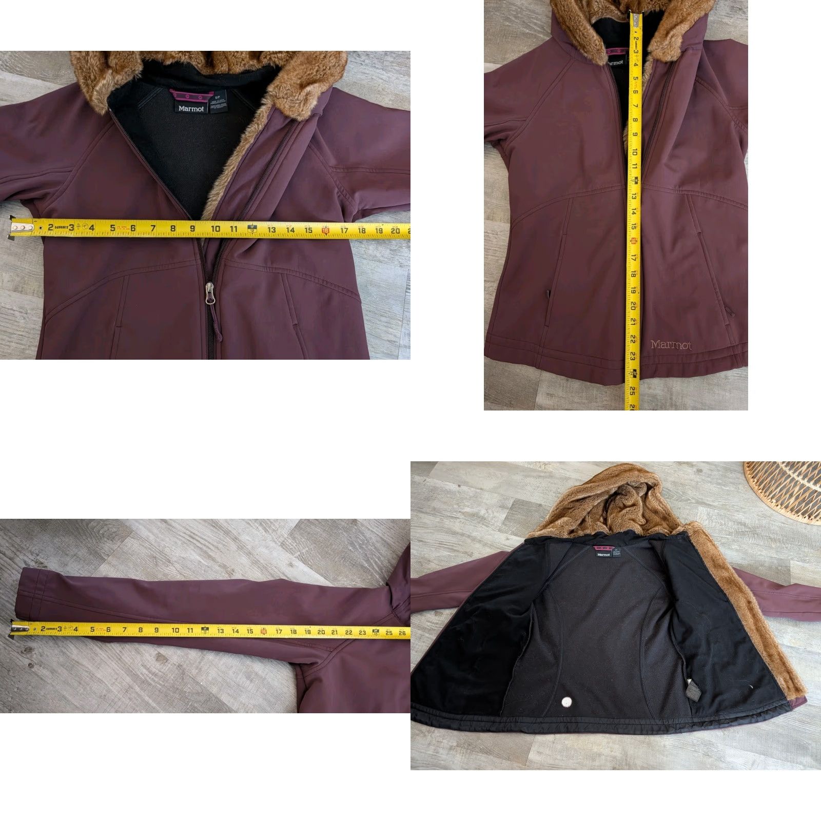Marmot MARMOT Women's Small Maroon Zip Up Faux Fur Hooded Light Winter Jacket Coat Size S / US 4 / IT 40 - 8 Thumbnail