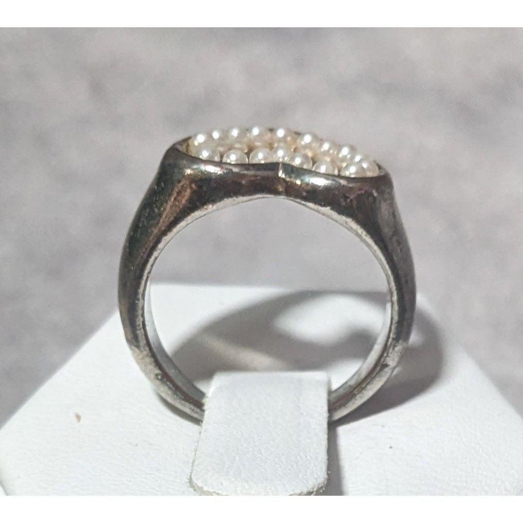 Other Vintage Open Heart Silver Tone Seed Pearl Ring Size 6 1/4 Size ONE SIZE - 3 Thumbnail