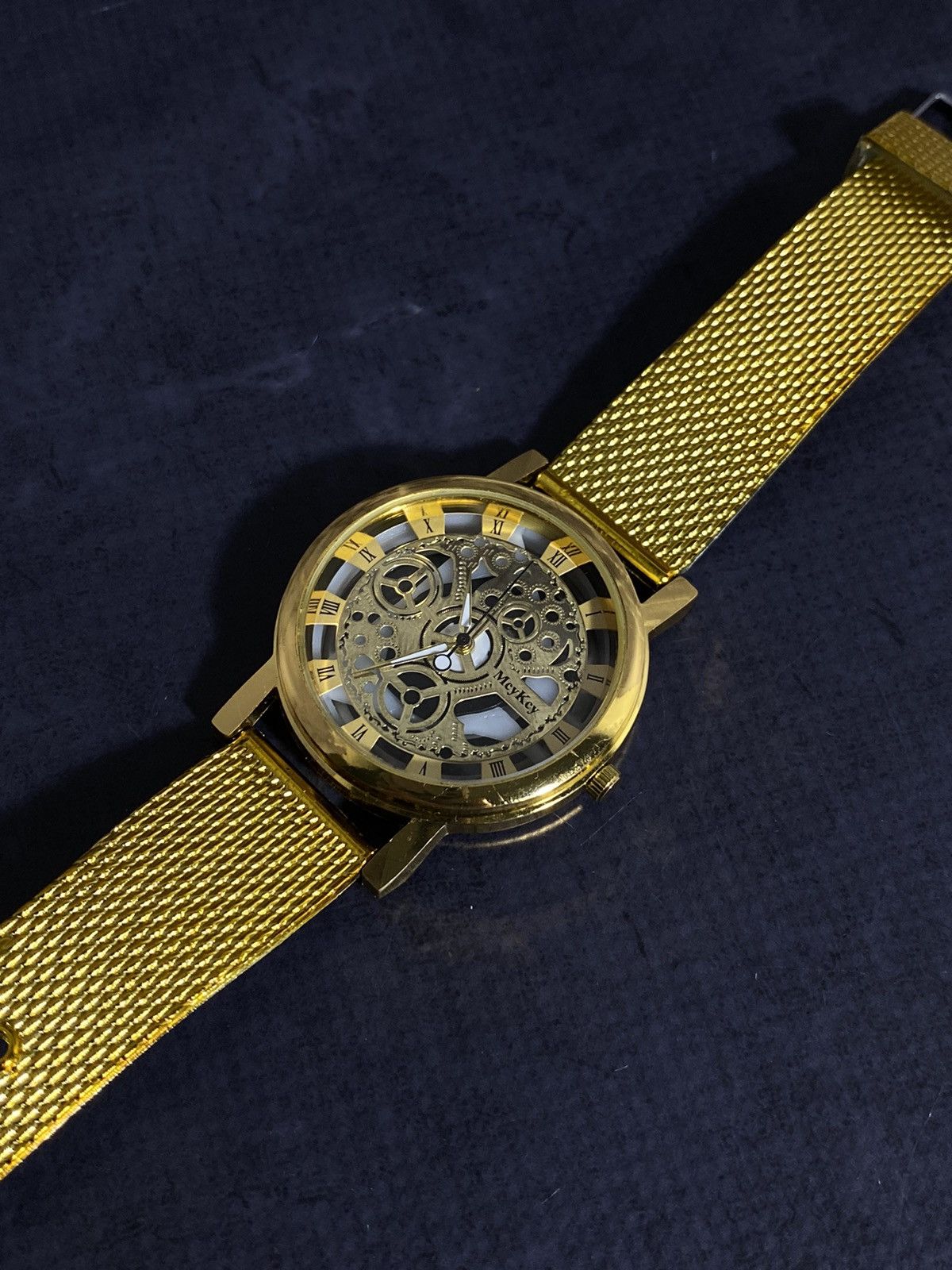 Vintage MEYKEY Skeleton Mechanical Watch Gold Mesh Japanese Brand Size ONE SIZE - 2 Thumbnail