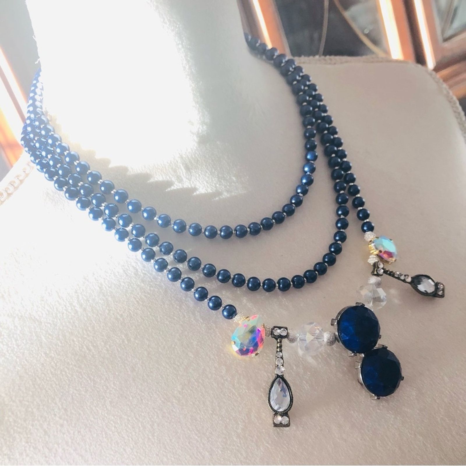 Jewelry Handcrafted repurpose royal blue Czech glass Pearl necklace Size ONE SIZE - 4 Thumbnail