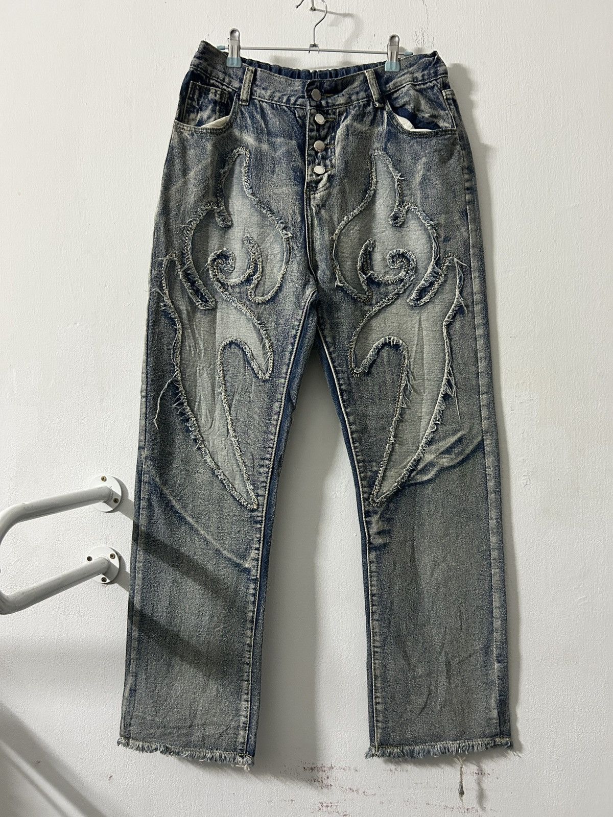 Japanese Brand Unisex Japanese Denim Flame Y2k Design Size US 29 - 1 Thumbnail
