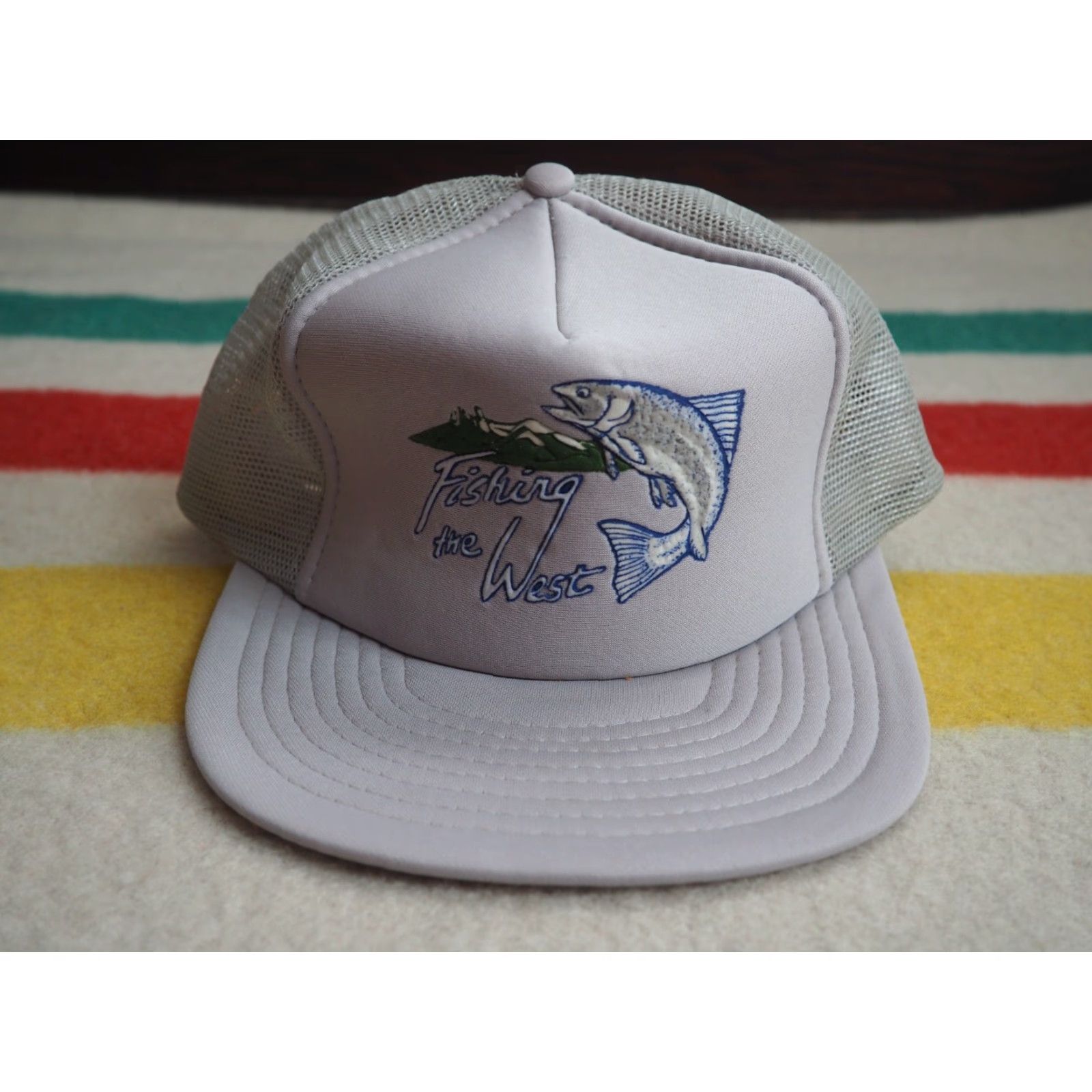 Vintage VTG 90s PNW Northwest Fishing Salmon Gray Trucker Hat Snapback Cap OSFM Adjustable Gray Trucker Cap Mens Womens Boys Girls Size ONE SIZE - 2 Thumbnail