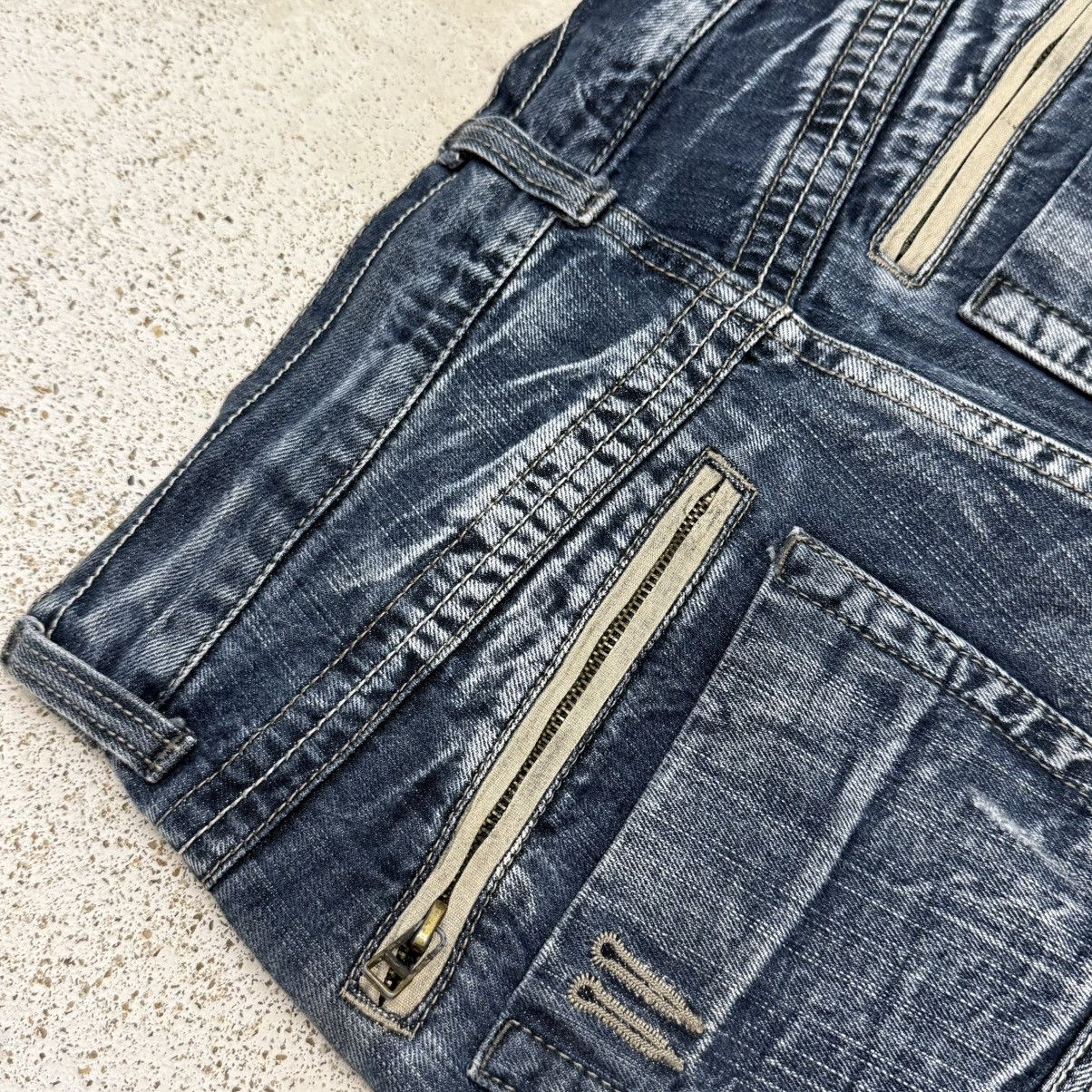 Japanese Brand Blow By Blue Crazy Y2K Whisker Washed Denim Pants Size US 31 - 15 Thumbnail