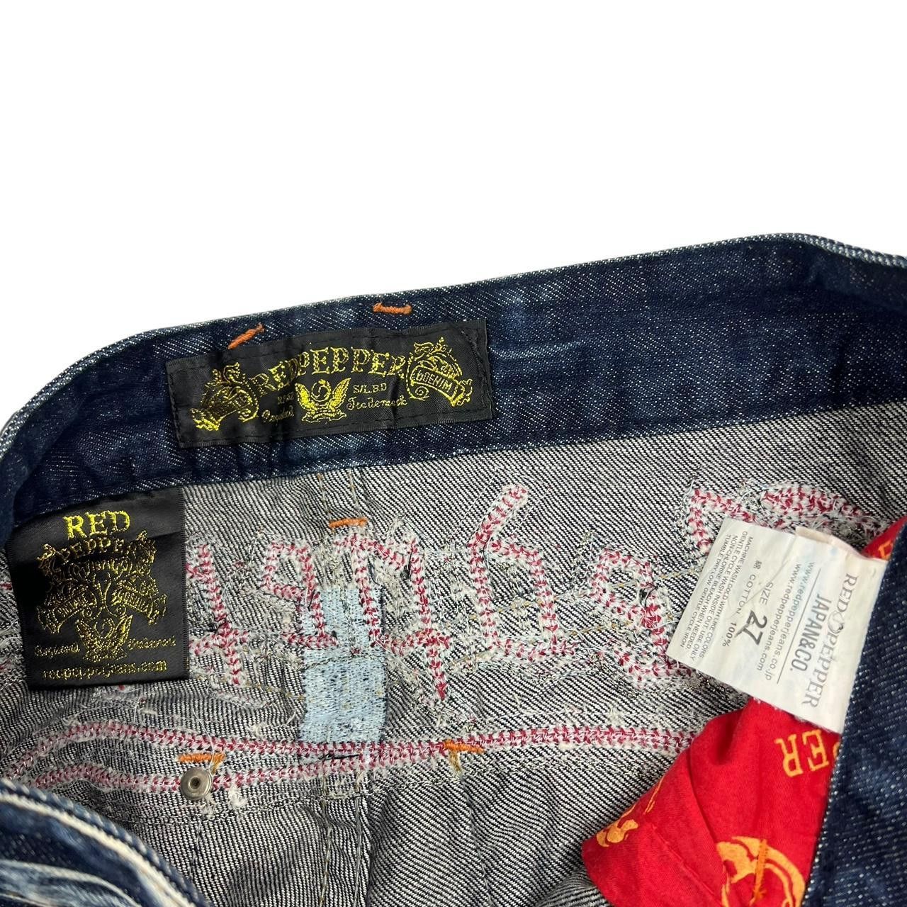 Japanese Brand Vintage Women’s Red Pepper Embroidered Flared Jeans Waist 27 Size 27" / US 4 / IT 40 - 6 Thumbnail