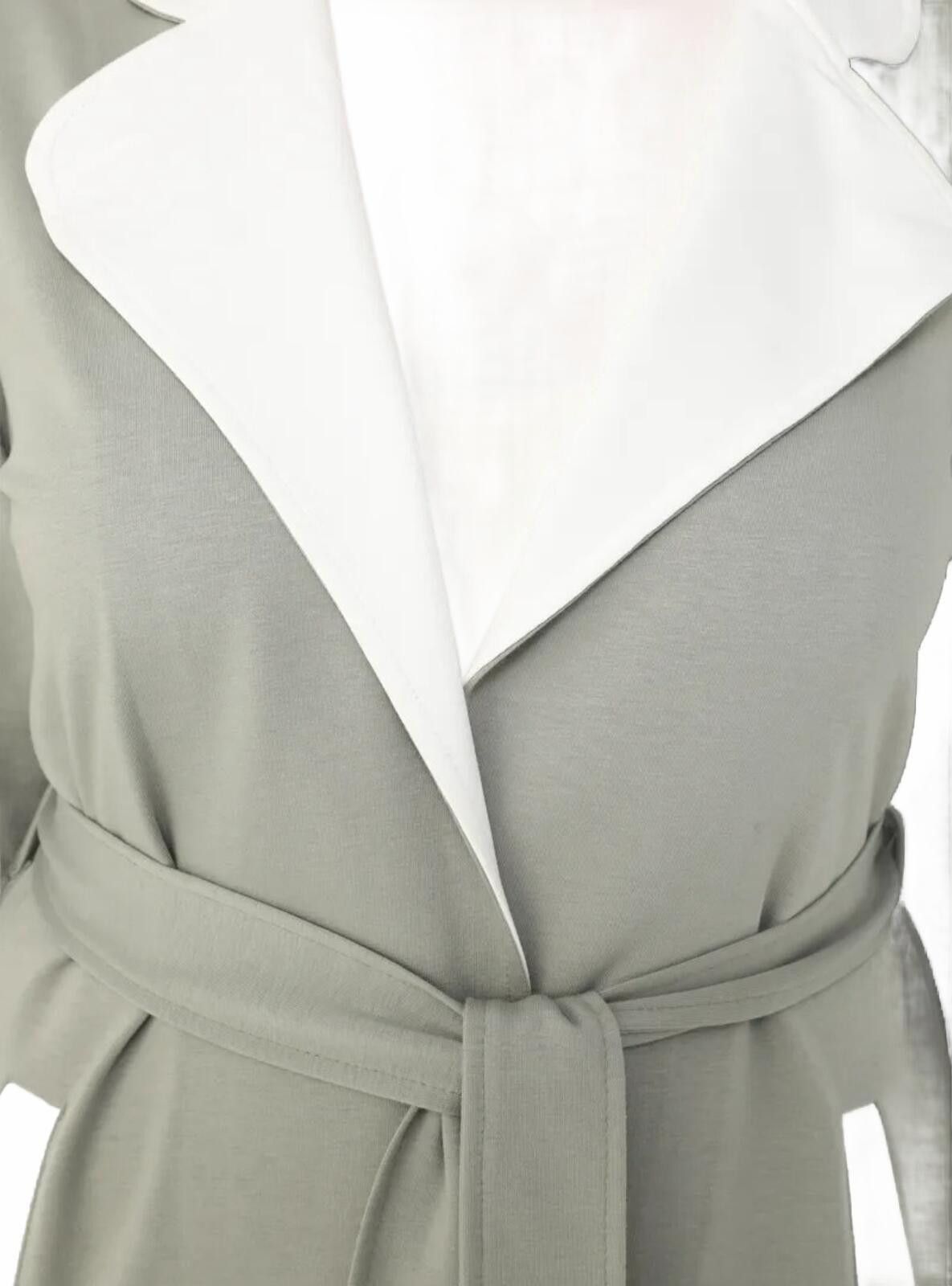 The Unbranded Brand Women's Long Belted Coat with Contrasting Collar and Pocket Size XL / US 12-14 / IT 48-50 - 6 Thumbnail