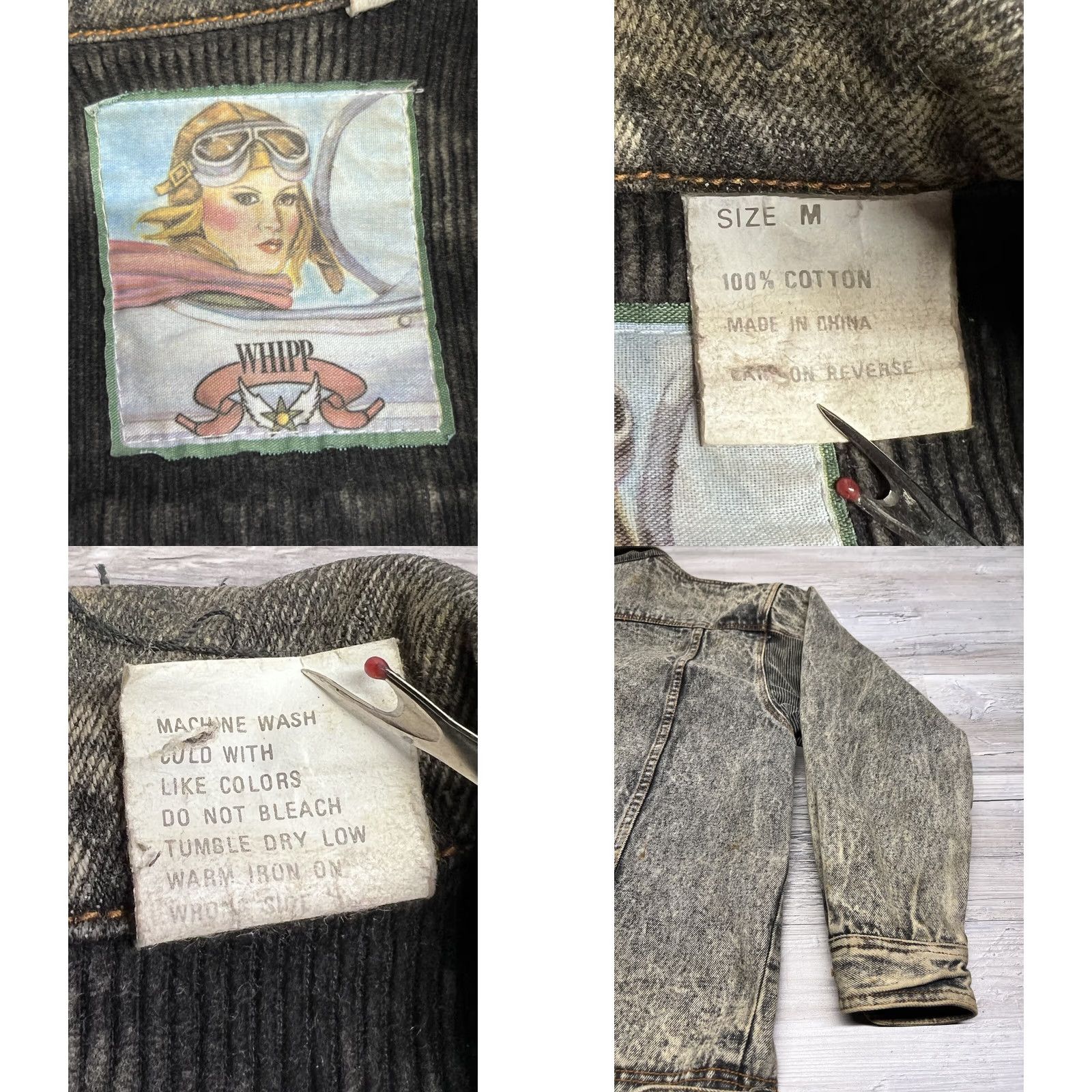 Denime Whipp Denim Jacket Shirt Mens Acid Wash Trucker Corduroy Patches M Vintage Style Bomber Jacket Short Length Cotton Lining Solid Pattern Casual Travel Size US M / EU 48-50 / 2 - 8 Thumbnail