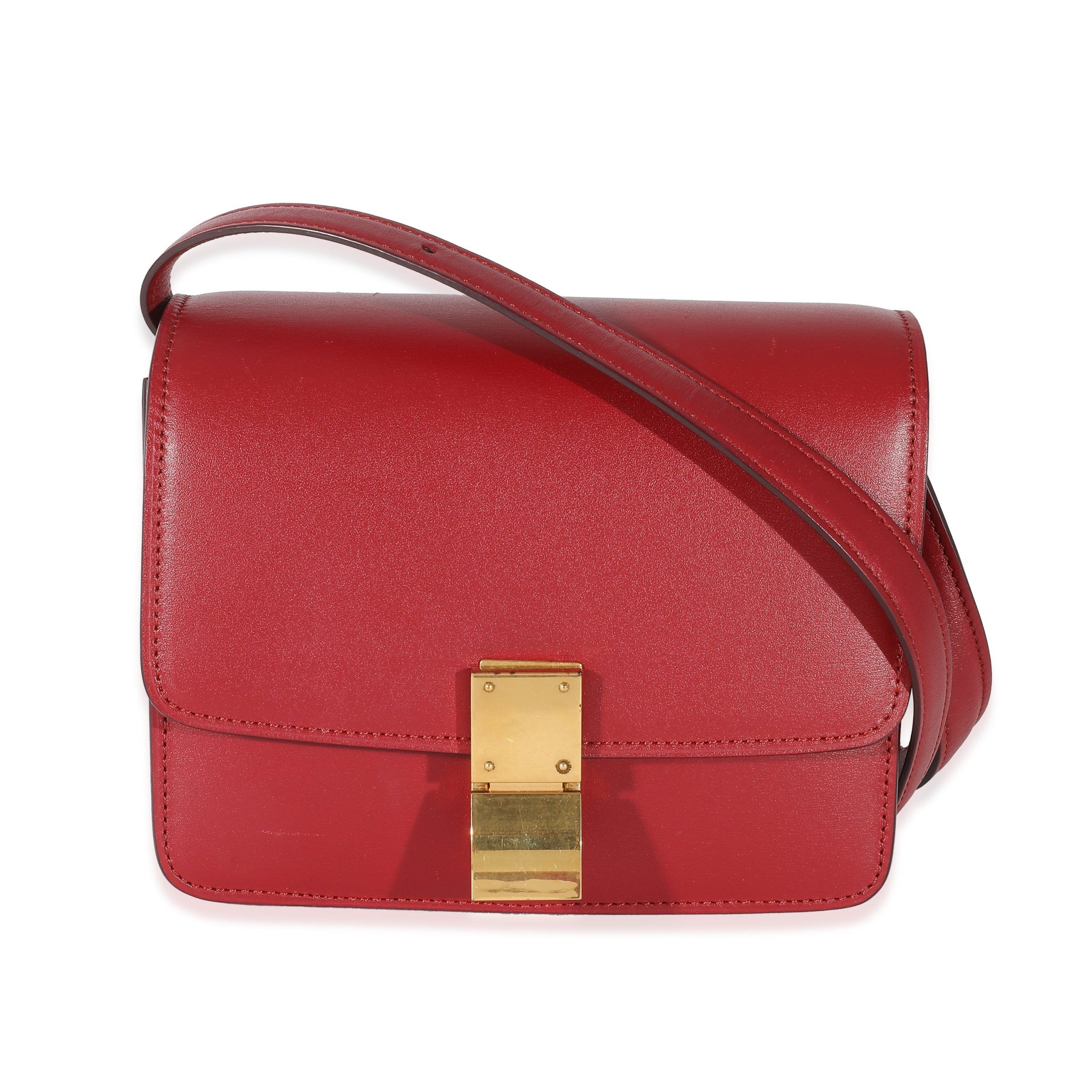 image of Celine Red Smooth Calfskin Small Classic Box Bag, Women's