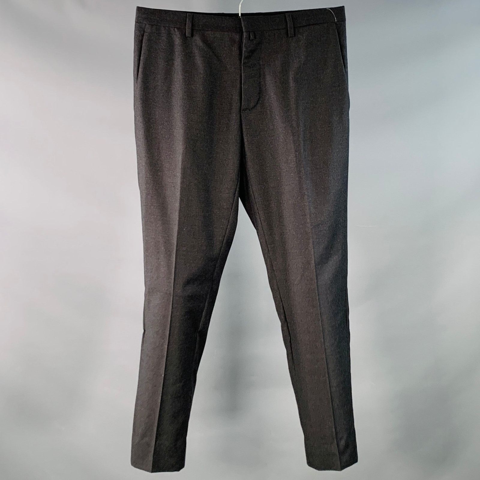 Jil Sander JIL SANDER Grey Charcoal Twill Wool Tapered Dress Pants Size US 30 / EU 46 - 1 Thumbnail