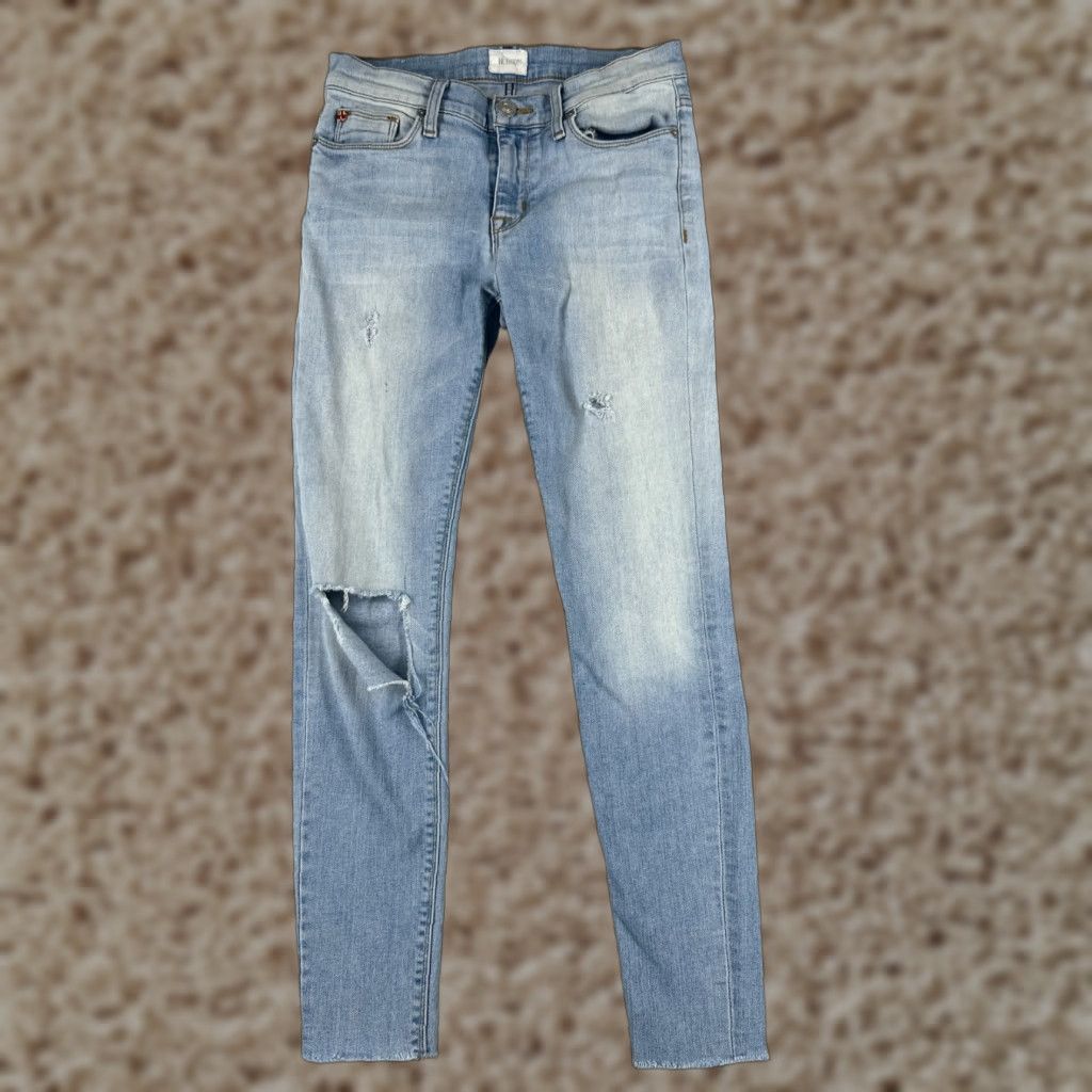 Hudson Hudson Jeans Women 28 Blue Denim Skinny Distressed Light Wash 27 Inseam 5-Pocket Pattern Flower Size 28" / US 6 / IT 42 - 1 Thumbnail